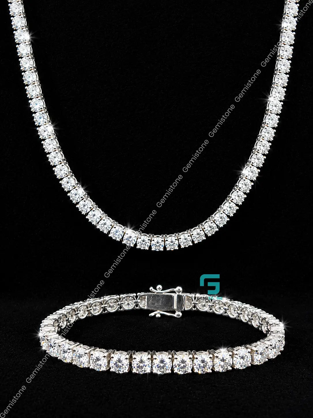 5MM Round Cut Moissanite Tennis Bracelet And Chain Combo For Unisex