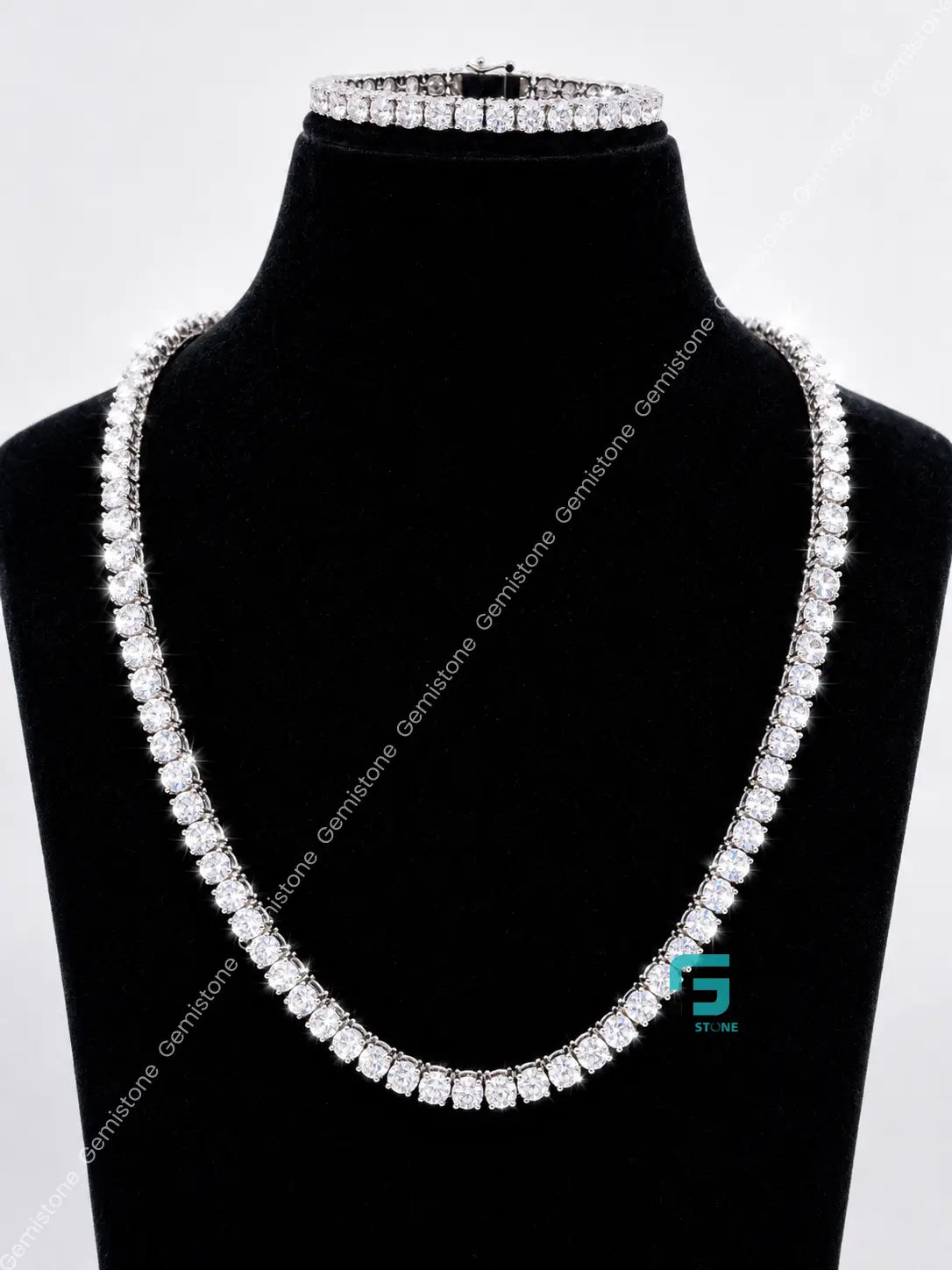5MM Round Moissanite Tennis Chain And Bracelet Combo 