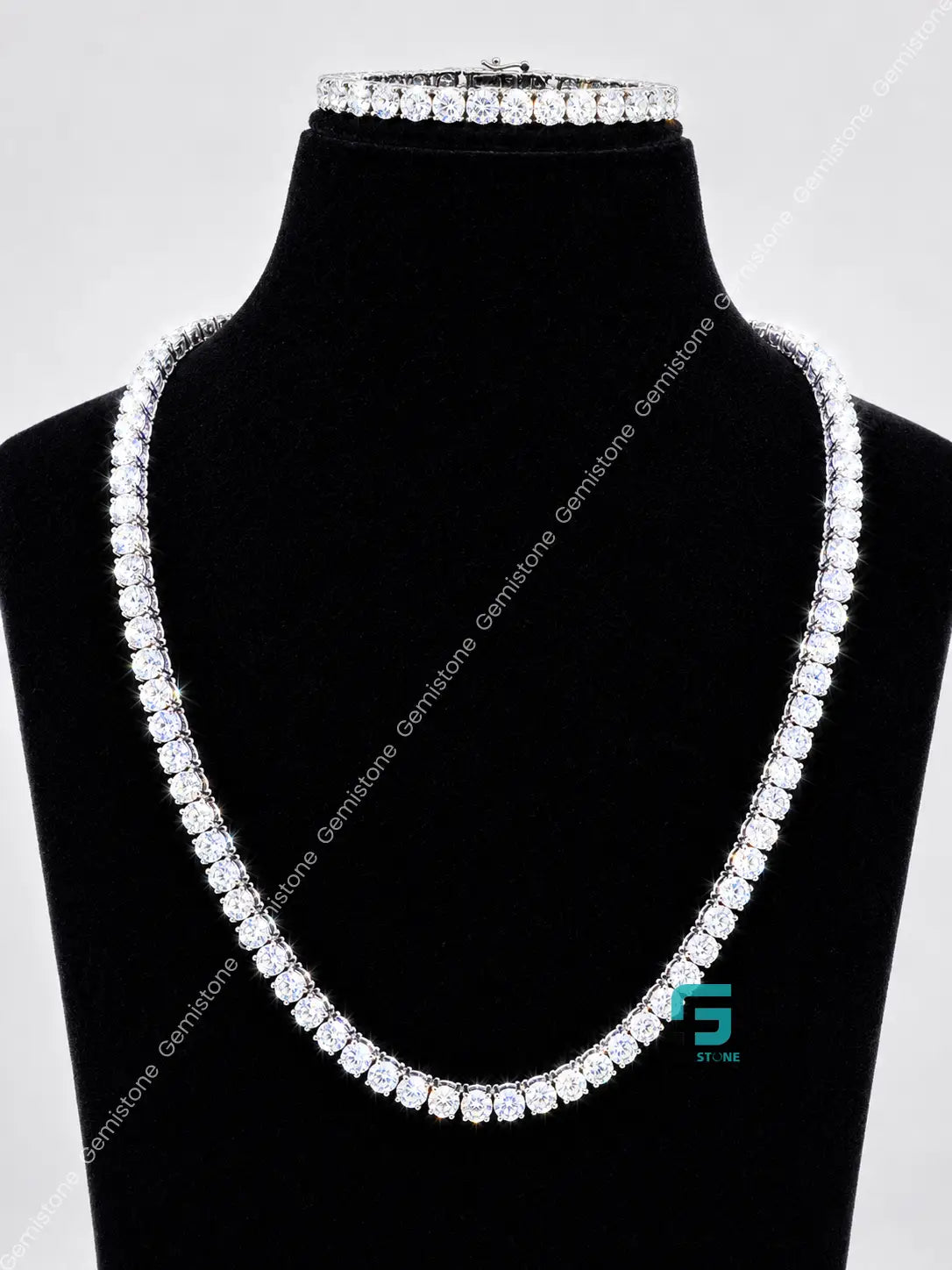 5MM Round Moissanite Tennis Chain And Bracelet Combo For Unisex
