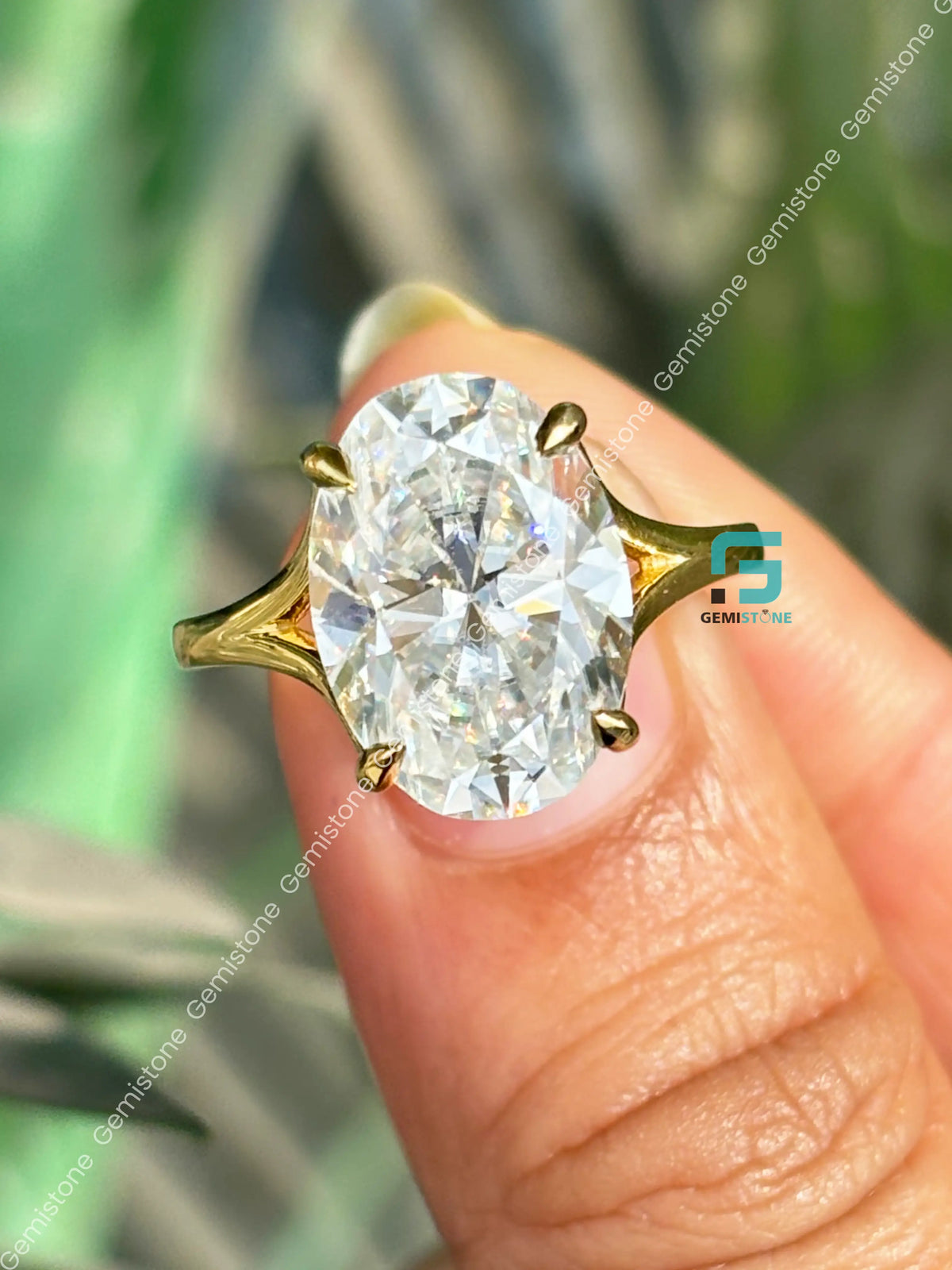 6CT Oval Cut Split Shank Moissanite Tulip Set Ring For Women