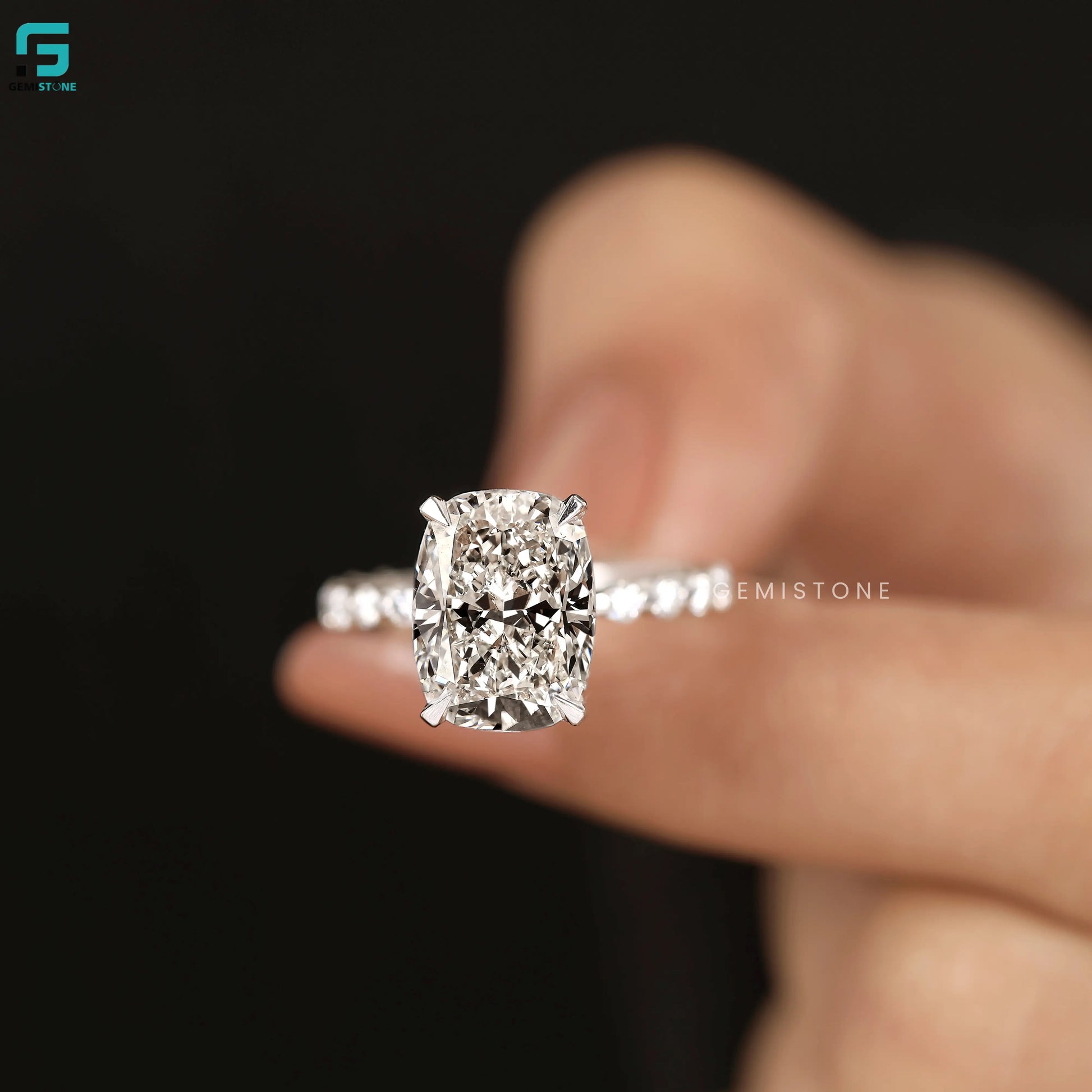 6CT Cushion Cut Round Pave Band Ring For Women