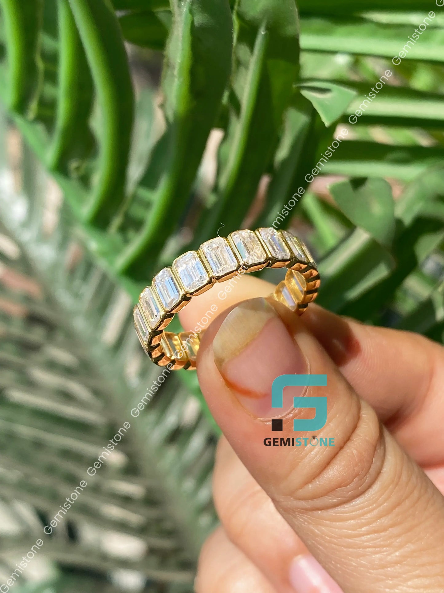 6CT Emerald Cut Moissanite Wedding Band 