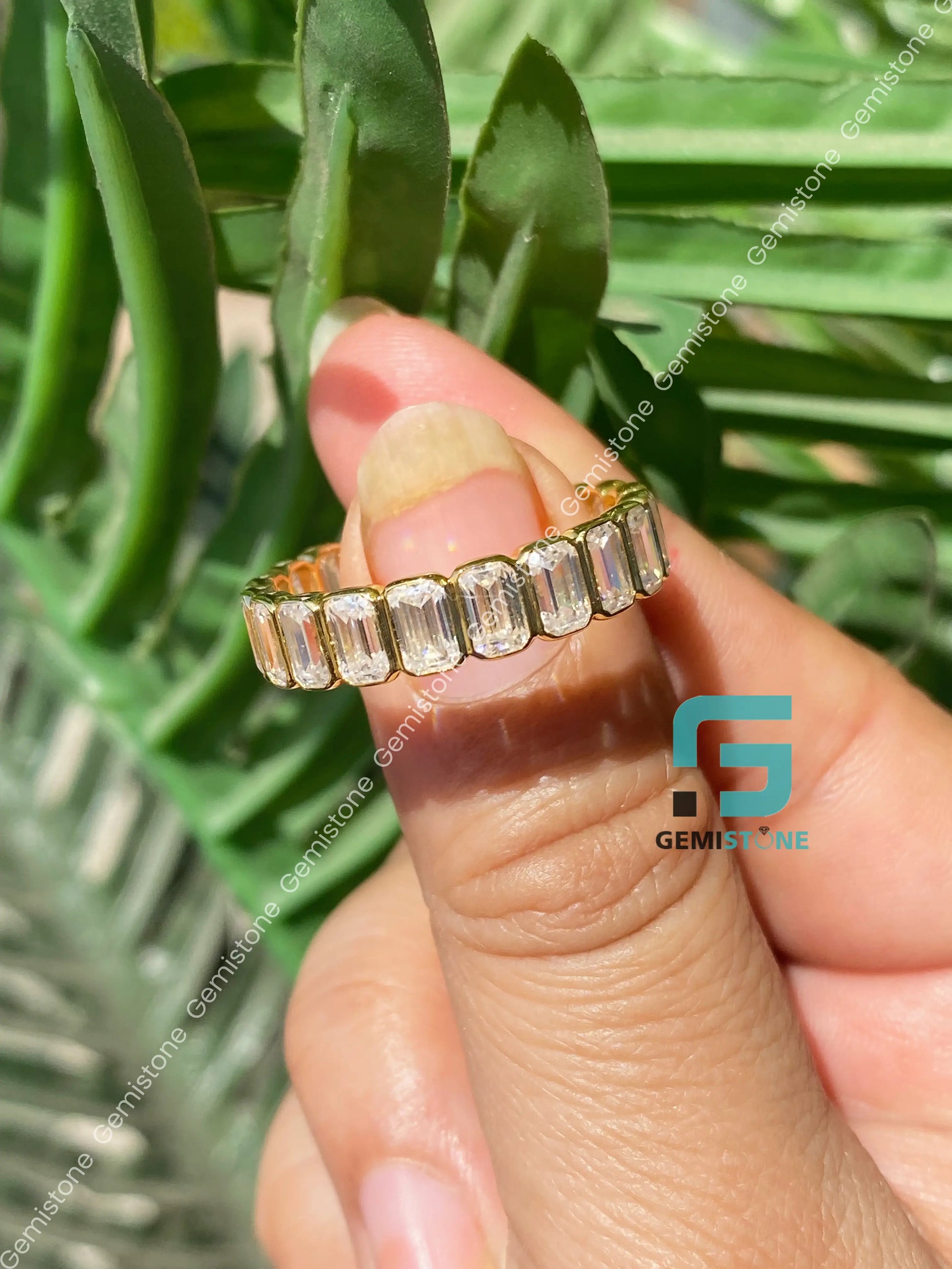6CT Emerald Cut Moissanite Wedding Band For Her