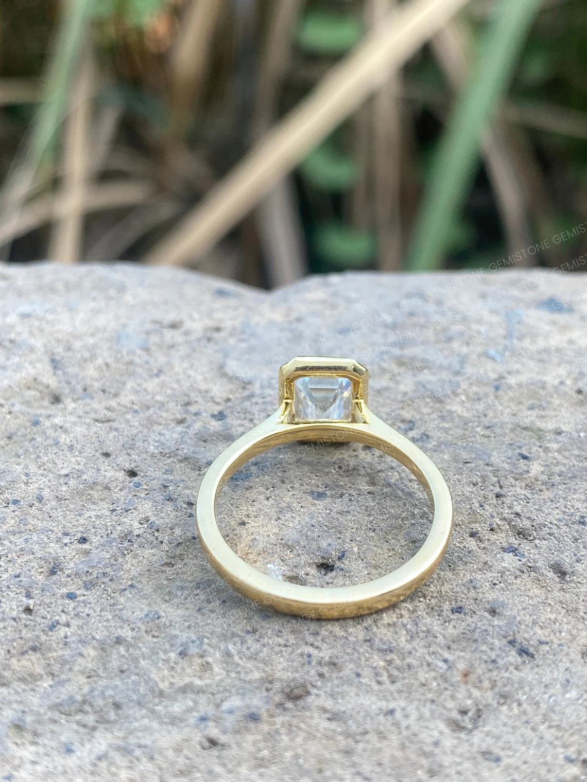 3CT Emerald Cut Moissanite Bezel Set Solitaire Engagement Ring