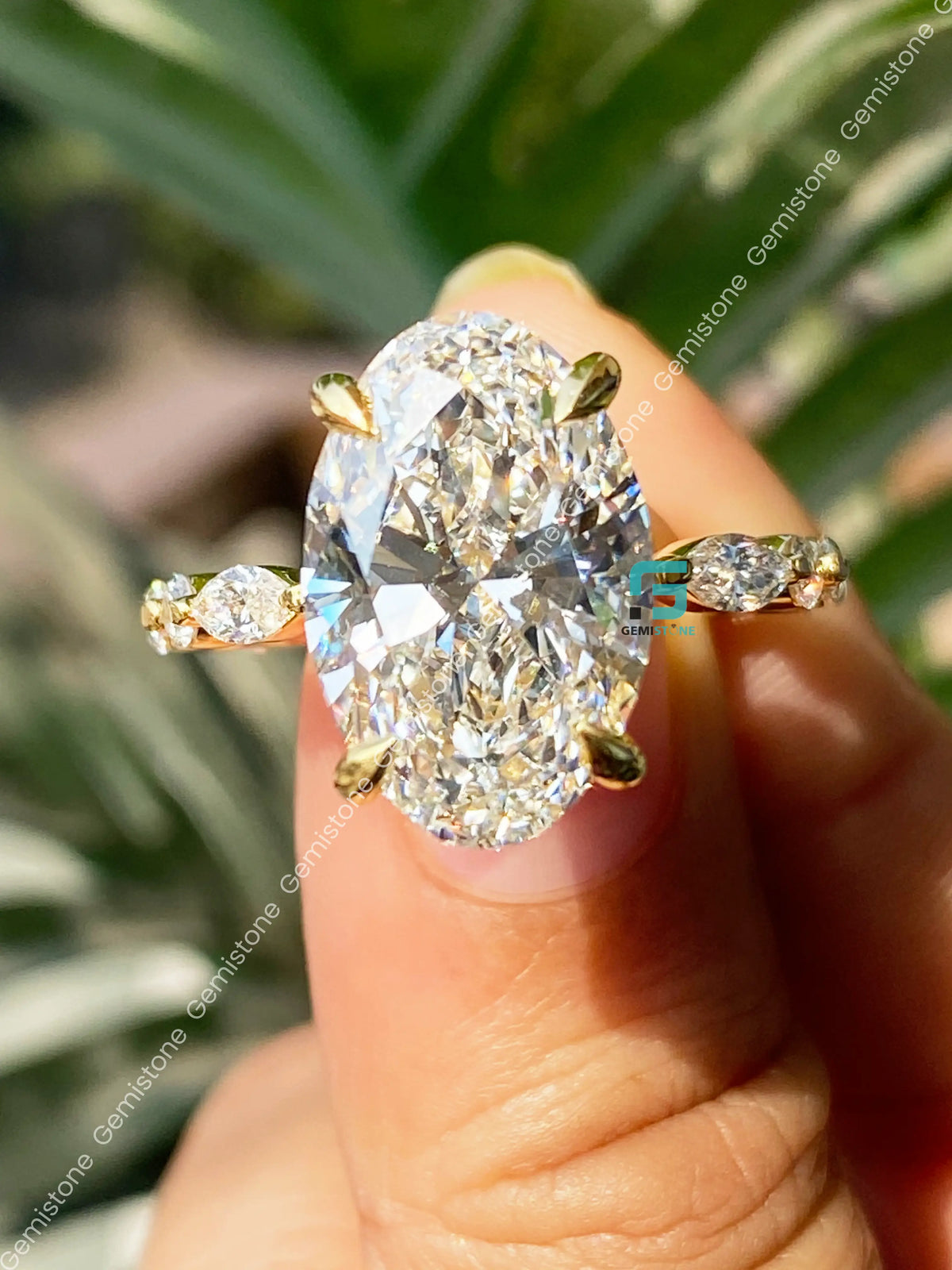 Oval Moissanite East West Marquise Bubble Pave Band Moissanite Ring