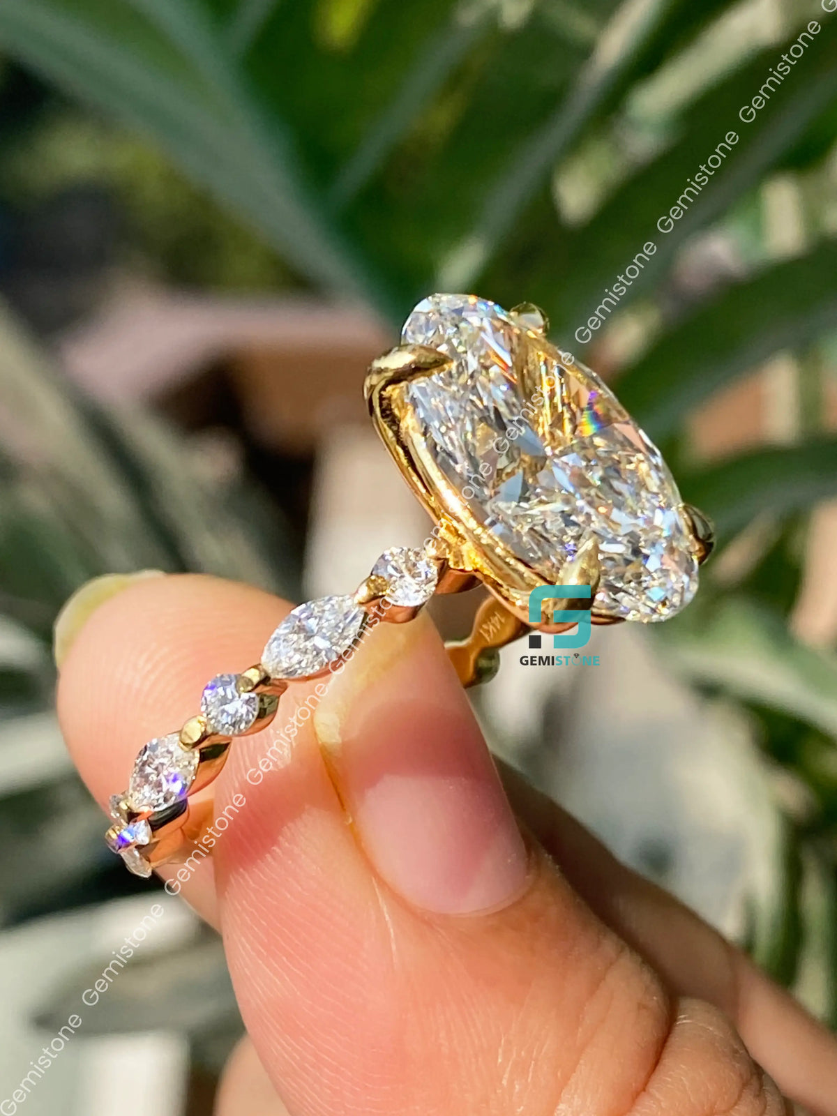 Oval Moissanite East West Marquise Bubble Pave Band Moissanite Ring