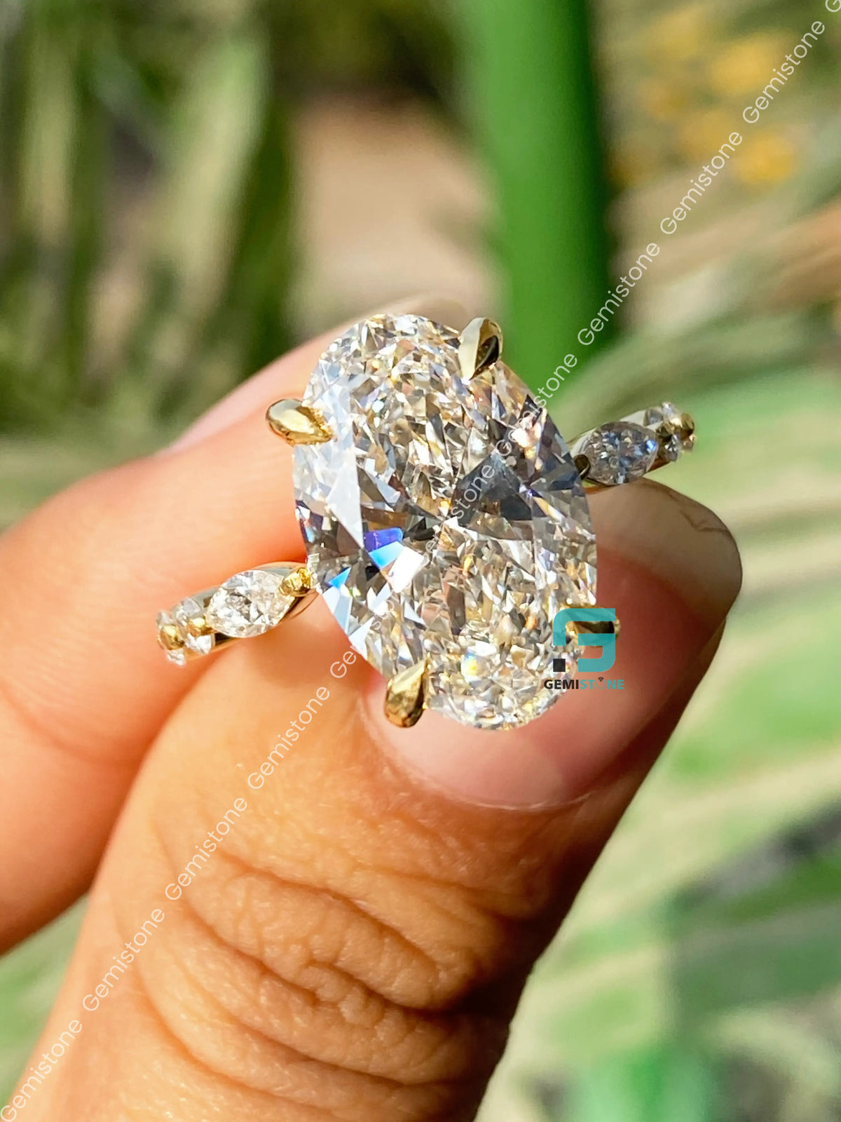 Oval Moissanite East West Marquise Bubble Pave Band Moissanite Ring