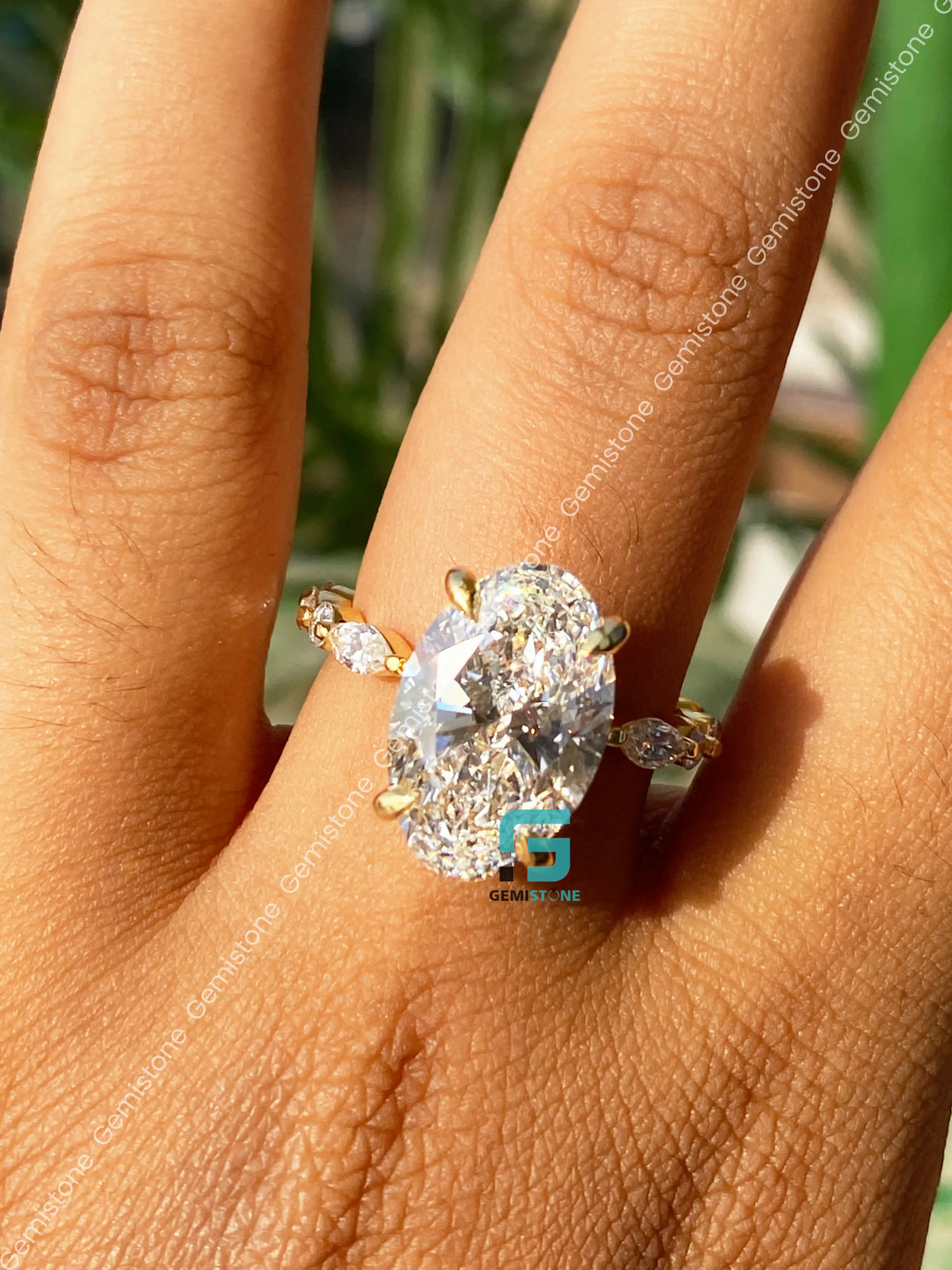 Oval Moissanite East West Marquise Bubble Pave Band Moissanite Ring
