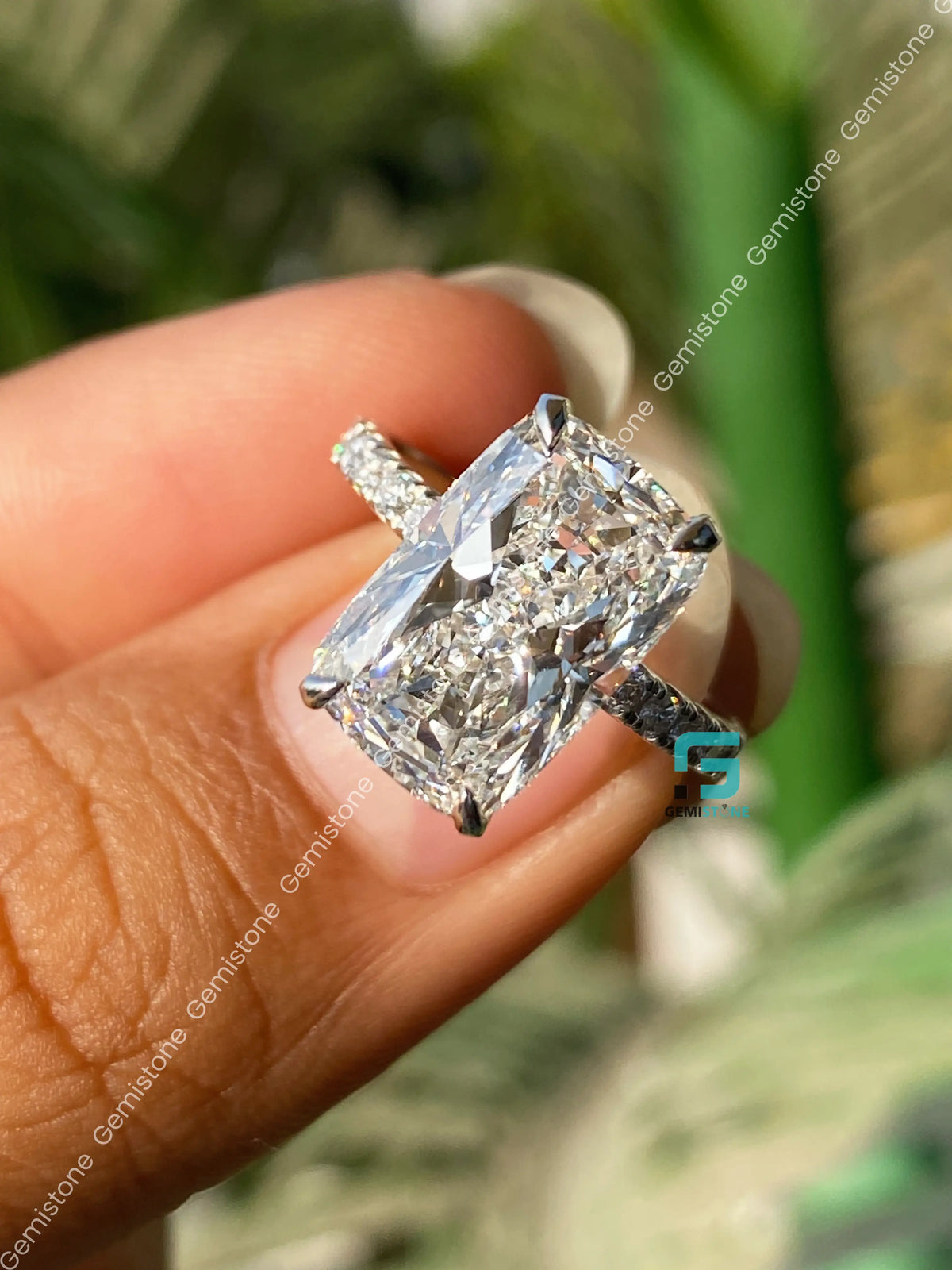 Big Radiant Hidden Halo Moissanite Pave Band Wedding Ring