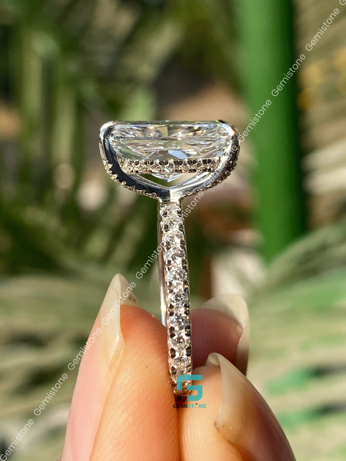 Big Radiant Hidden Halo Moissanite Pave Band Wedding Ring
