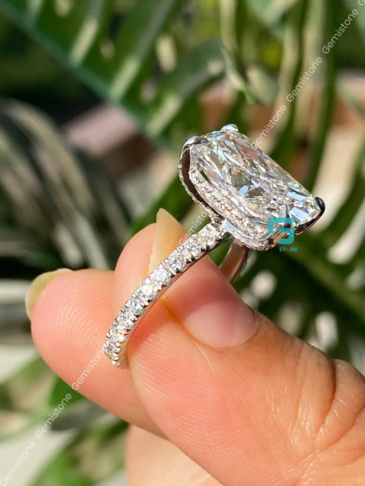 Big Radiant Hidden Halo Moissanite Pave Band Wedding Ring