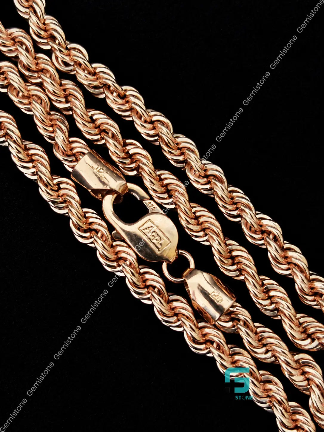 7MM Rose Gold Plated Lobster Closure Rope Chain in 925 Silver
