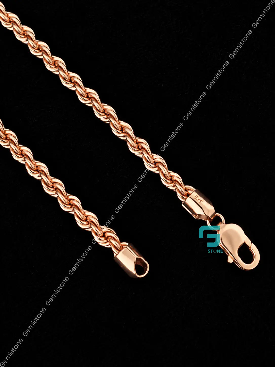 7MM Rose Gold Plated Lobster Closure Rope Chain in 925 Silver
