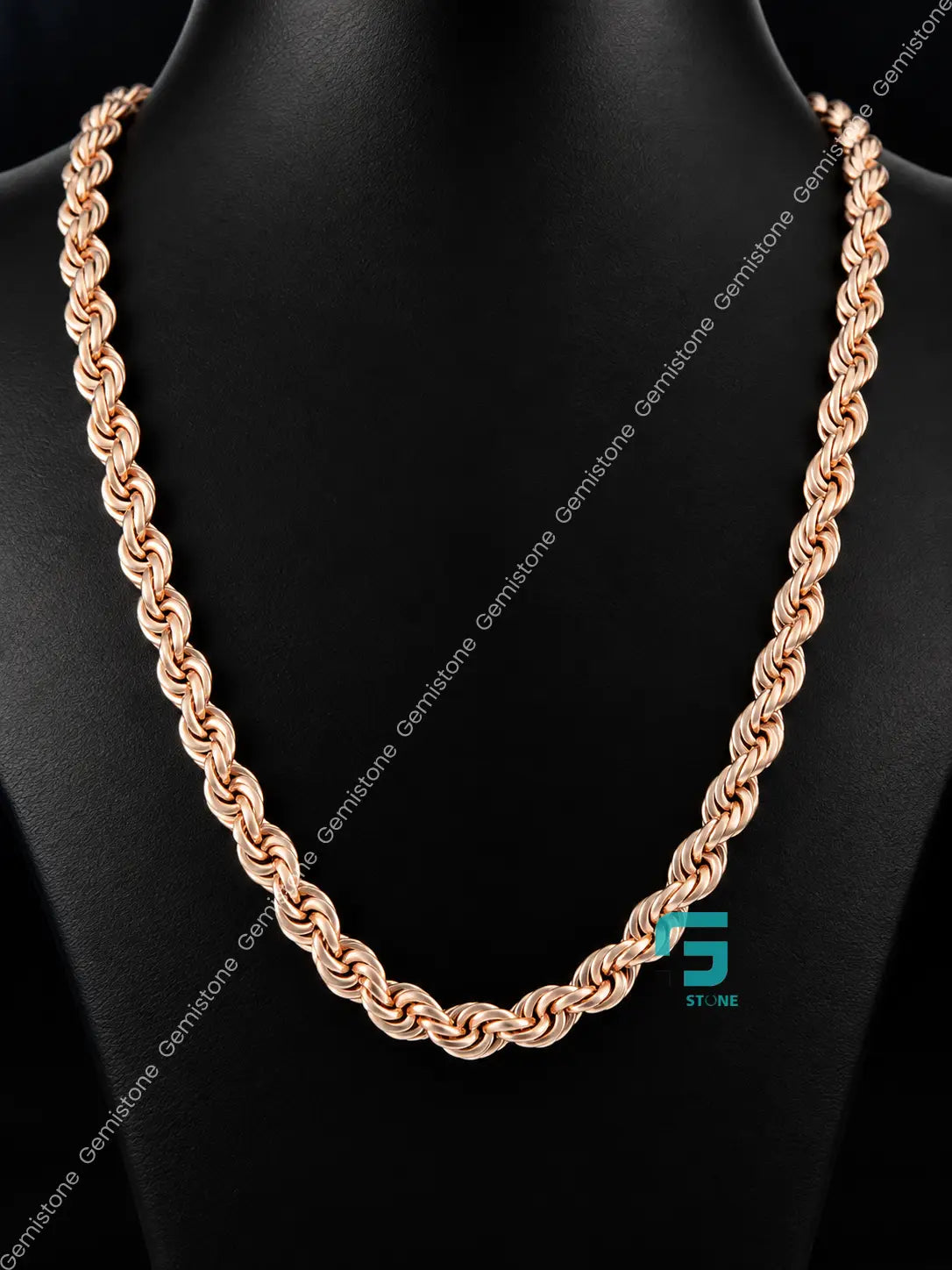7MM Rose Gold Plated Lobster Closure Rope Chain in 925 Silver