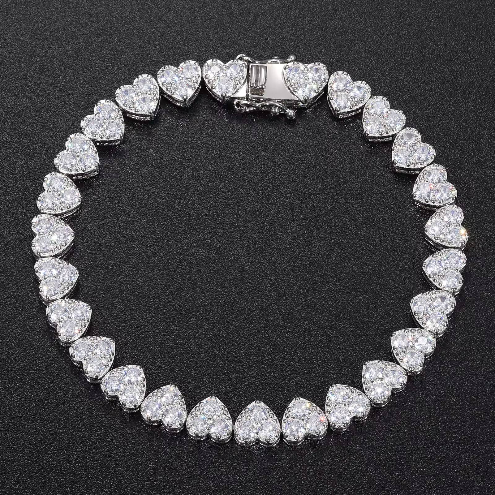 8mm-925-Sterling-Silver-VVS-Moissanite-Diamond-Clustered-Heart-Tennis-Chain-Bracelet