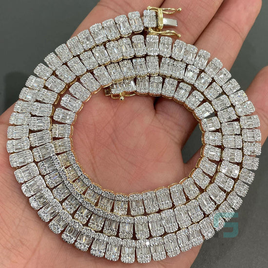 8mm Diamond Round and Baguette Tennis Necklace