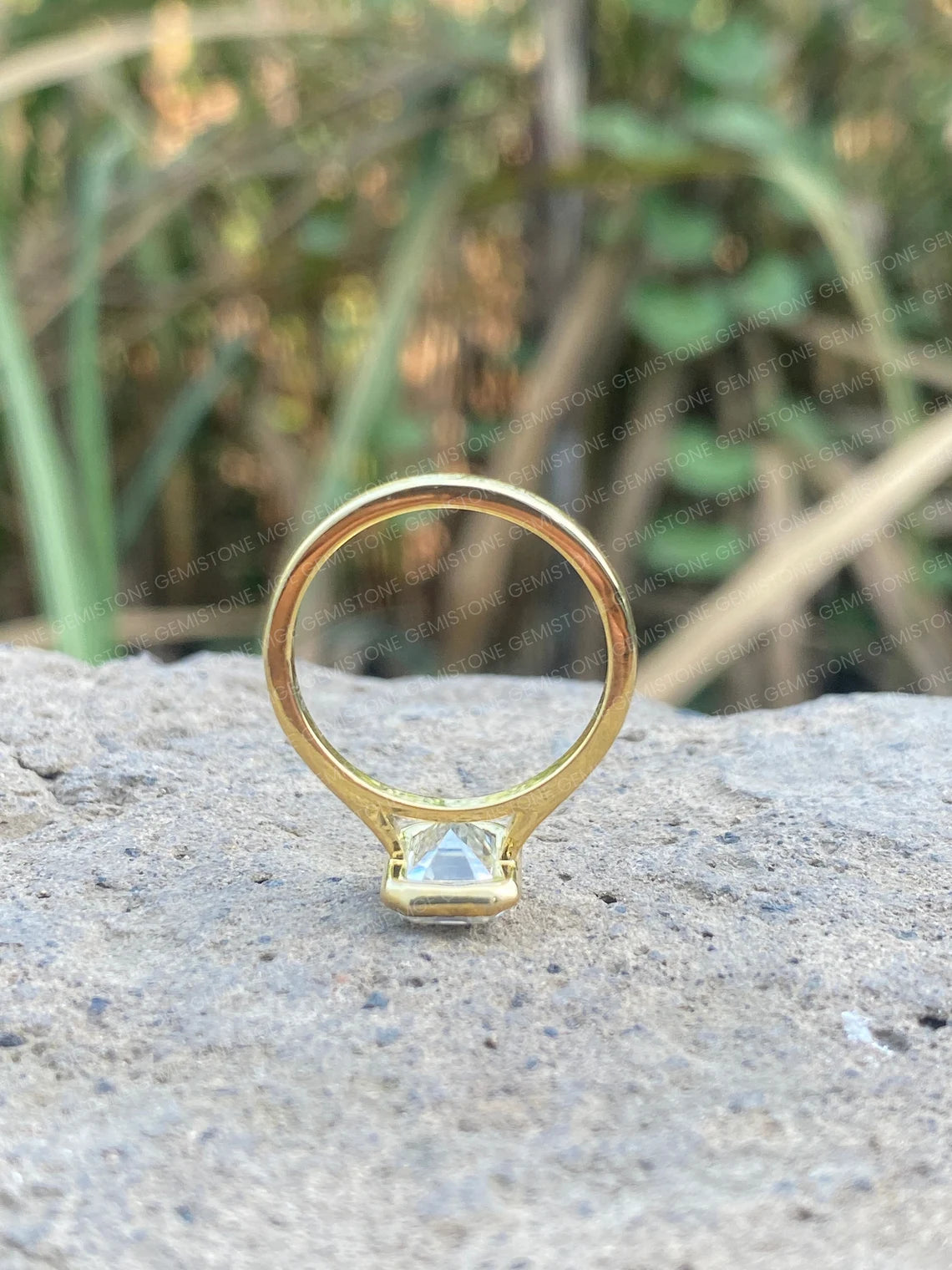 3CT Emerald Cut Moissanite Bezel Set Solitaire Engagement Ring