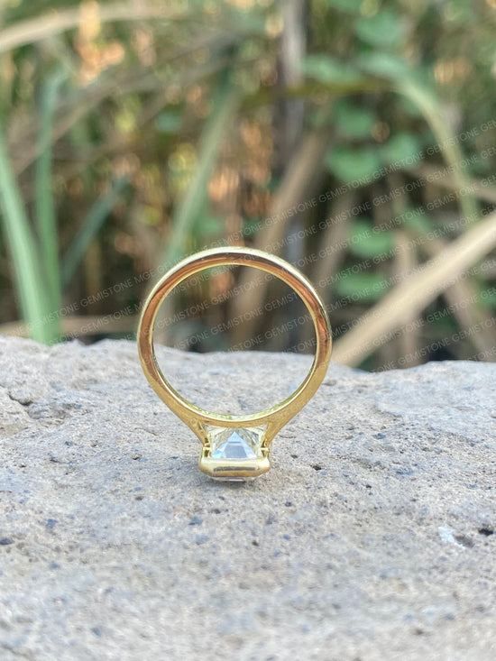 3CT Emerald Cut Moissanite Bezel Set Solitaire Engagement Ring