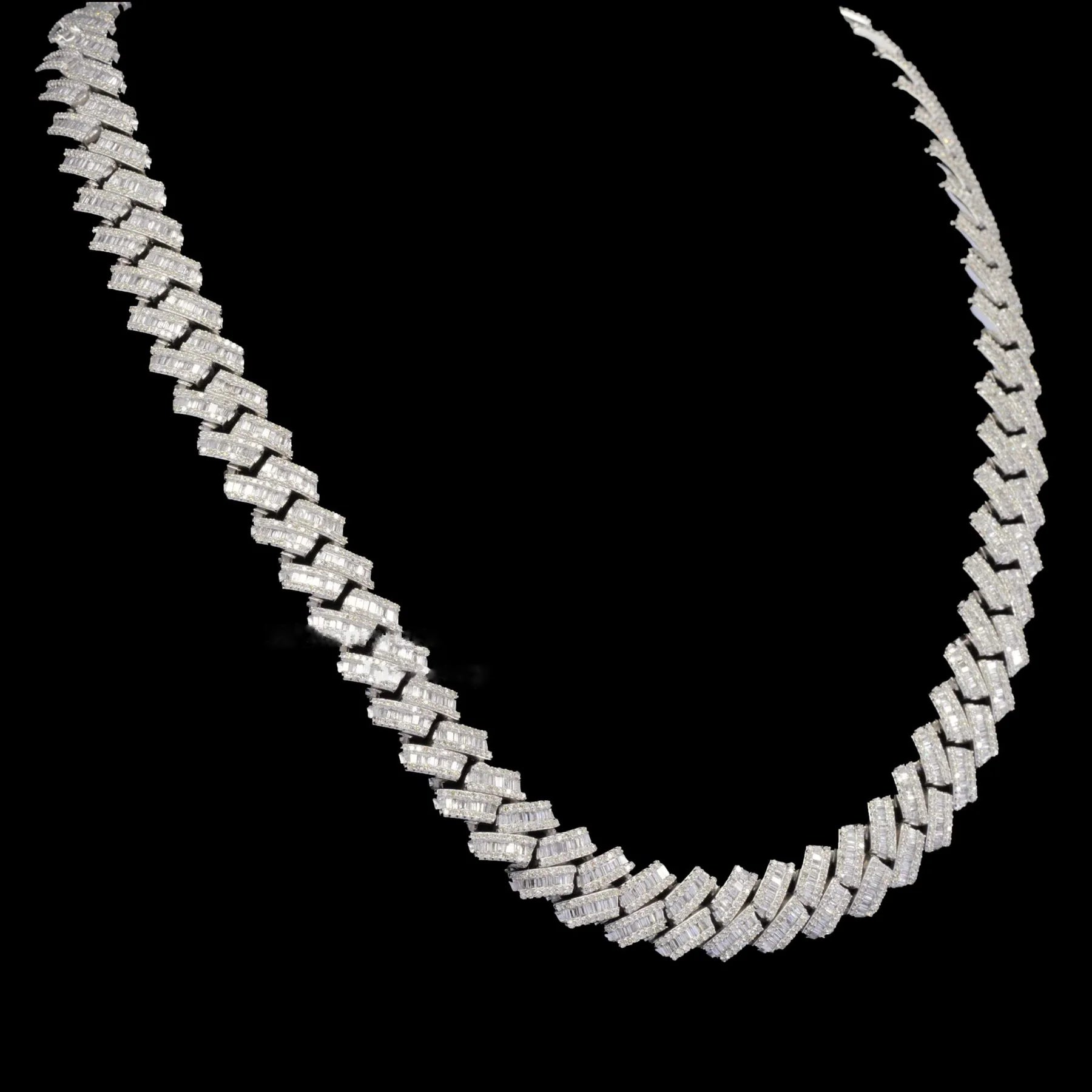 925-Silver-Baguette-Diamond-Cuban-Chain