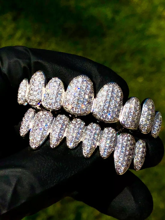Fully Iced Out Joker Gold VVS Moissanite Diamond Grillz On Teeth