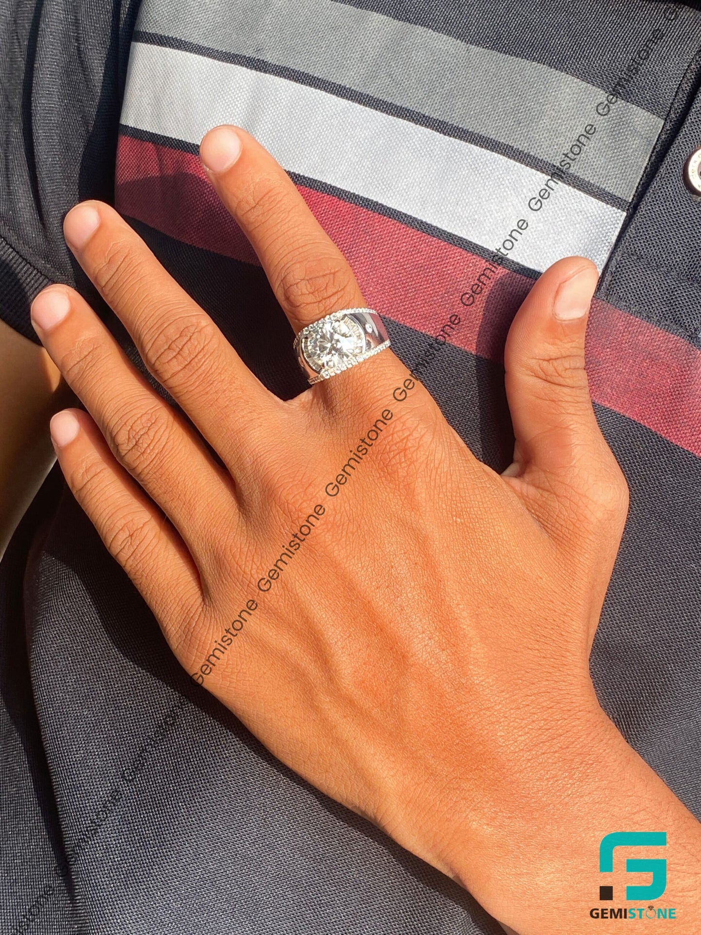 Mens 5Ct Round Cut Moissanite Diamond Hip Hop Ring