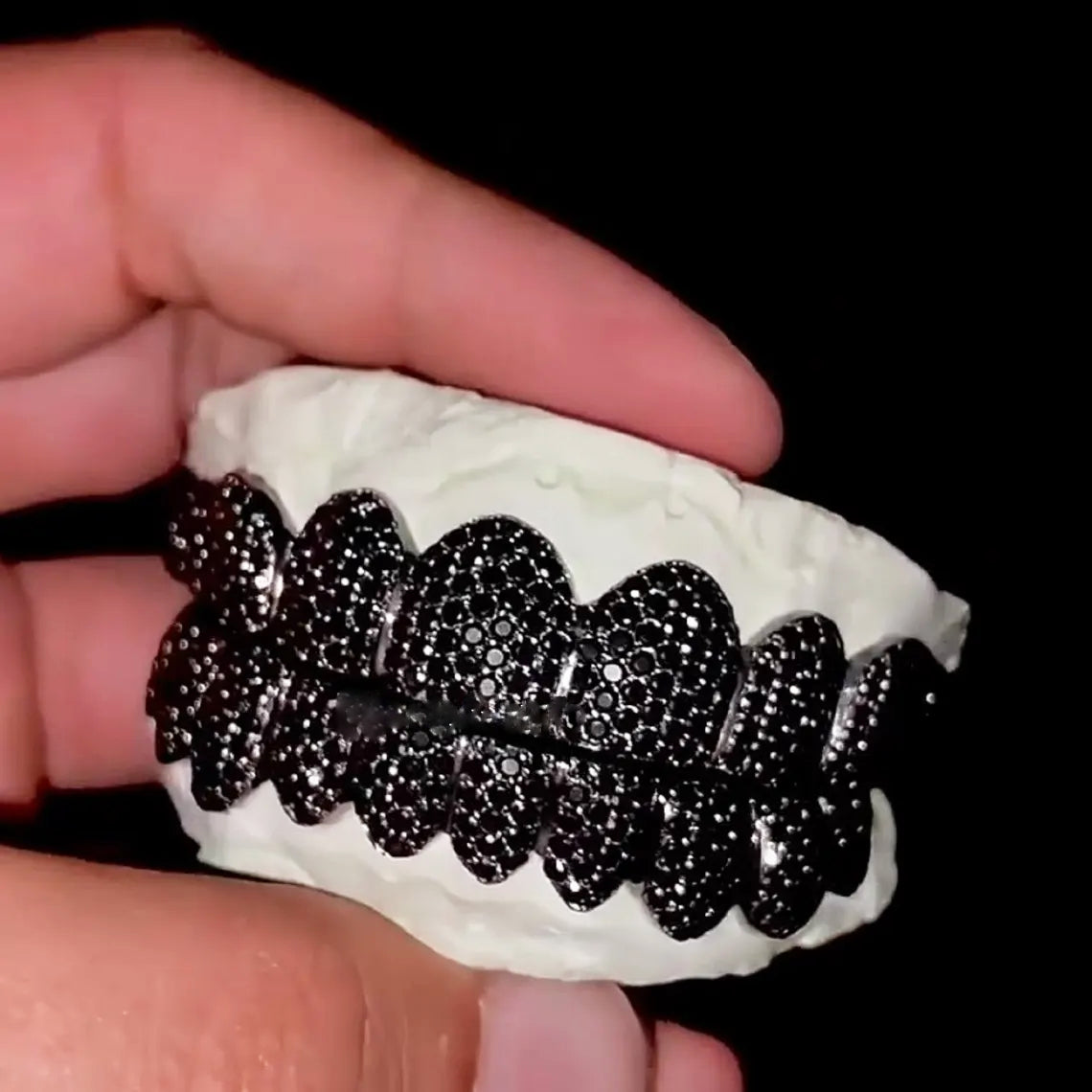 925 Silver Fully Iced Out Moissanite Black Diamond Grillz
