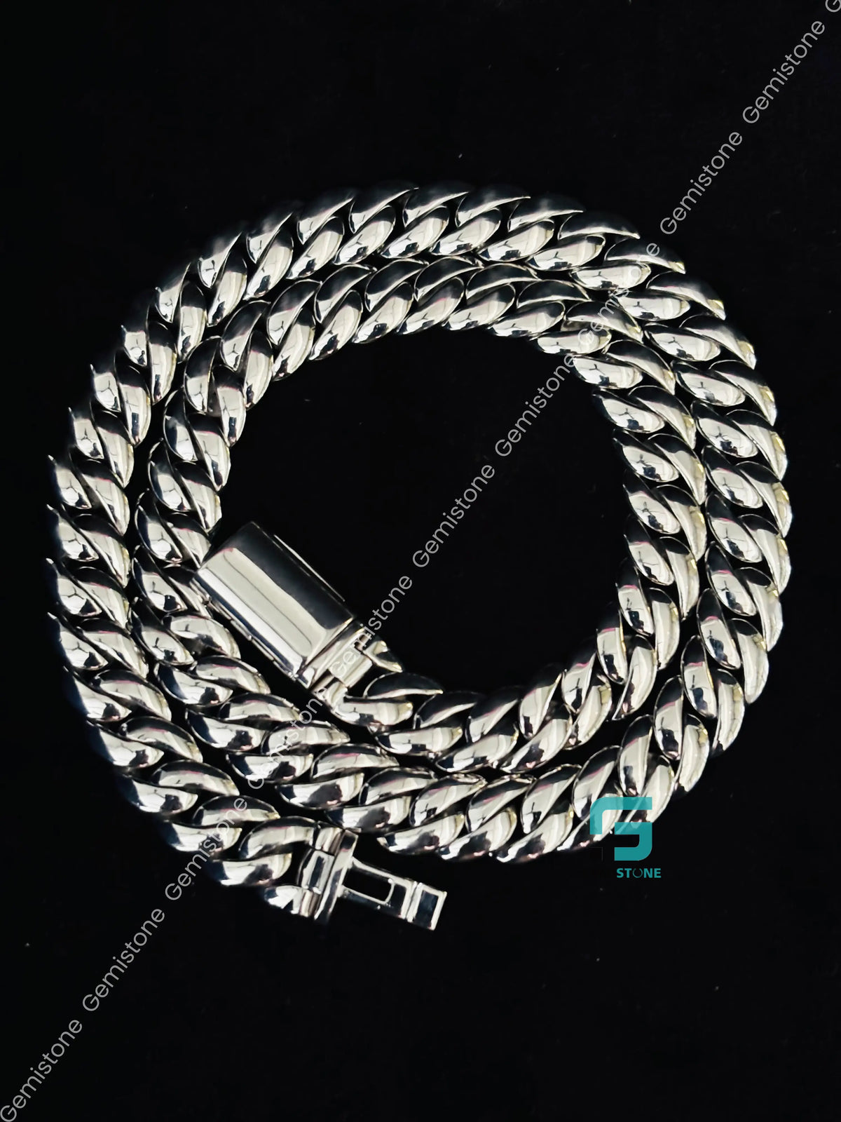 925 Silver 12MM Plain Miami Cuban Link Chain For Men