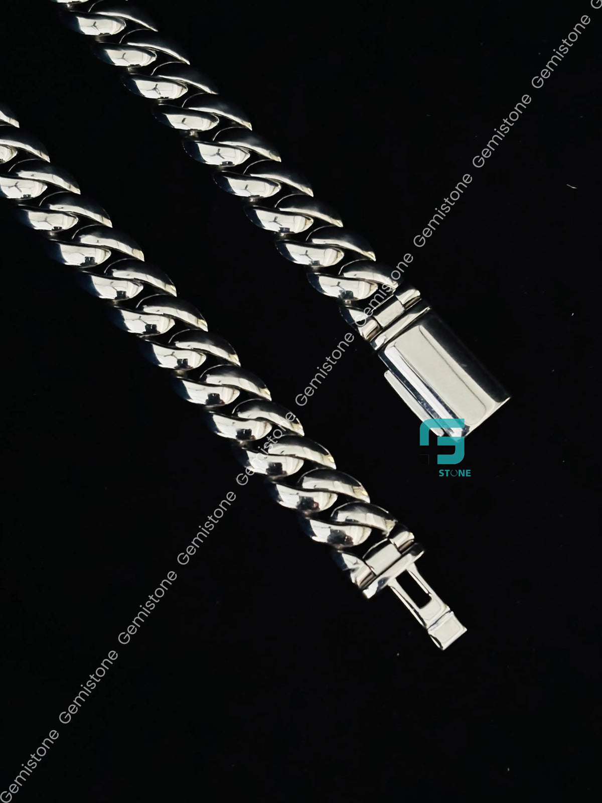 925 Silver 12MM Plain Miami Cuban Link Chain For Men