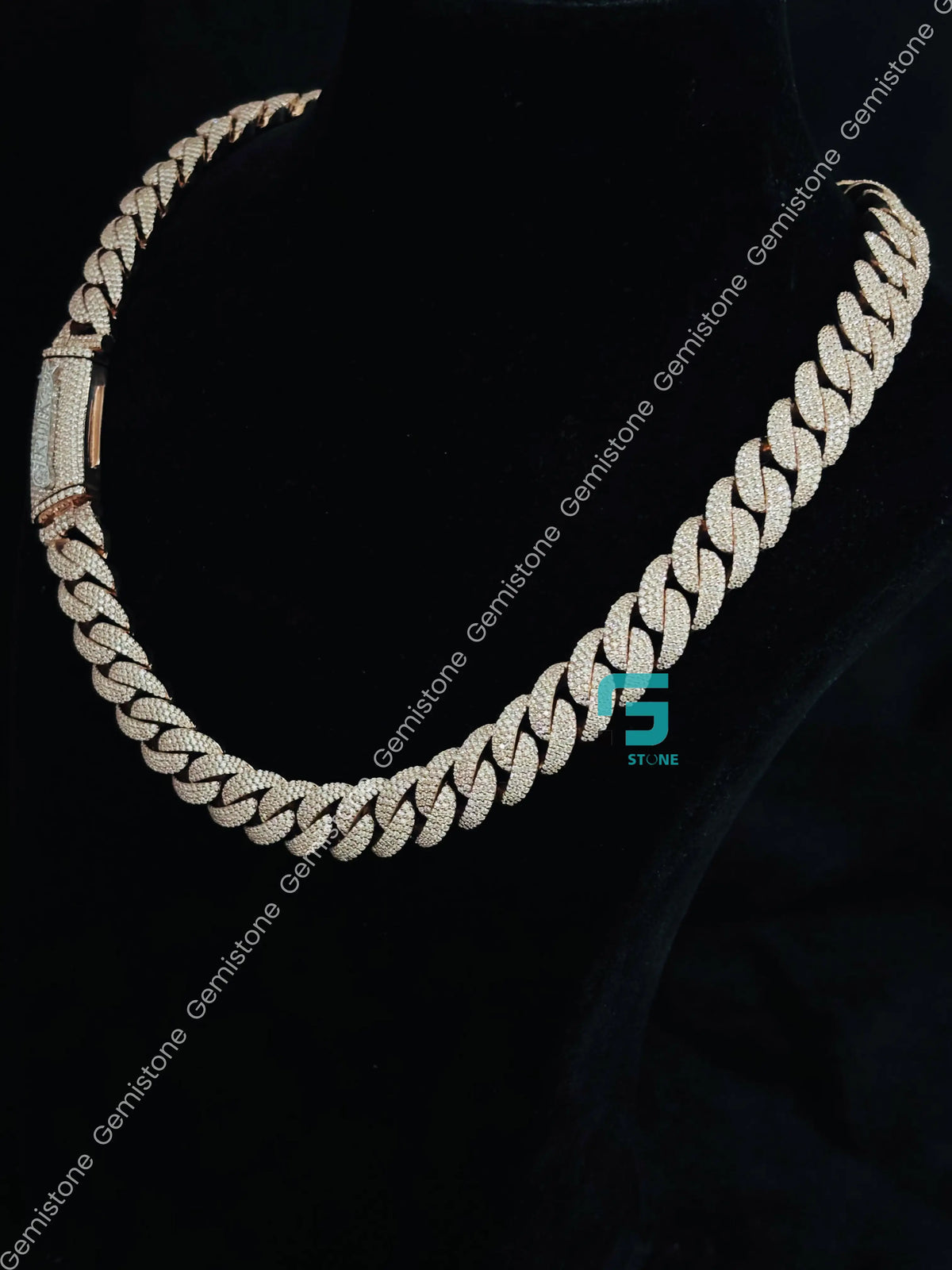 14MM Iced Out Custom Name Clasp Moissanite Cuban Link Chain