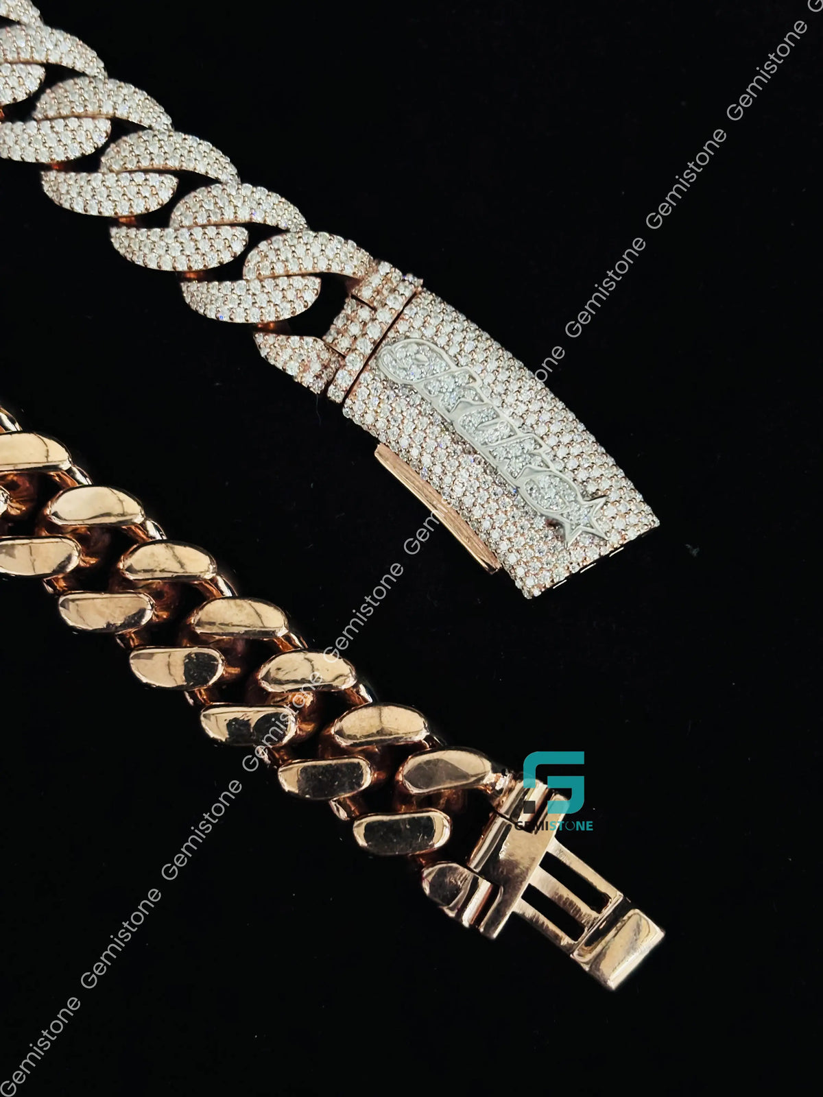 14MM Iced Out Custom Name Clasp Moissanite Cuban Link Chain