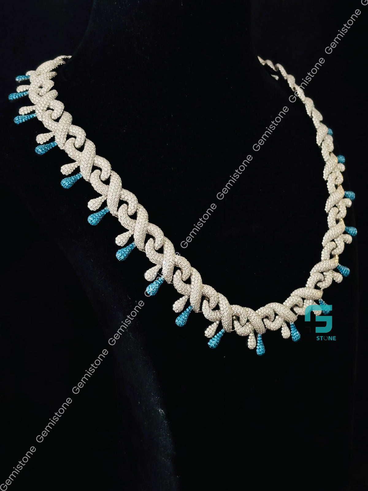 14MM Iced Out White & Sky Blue Diamond Moissanite Chain