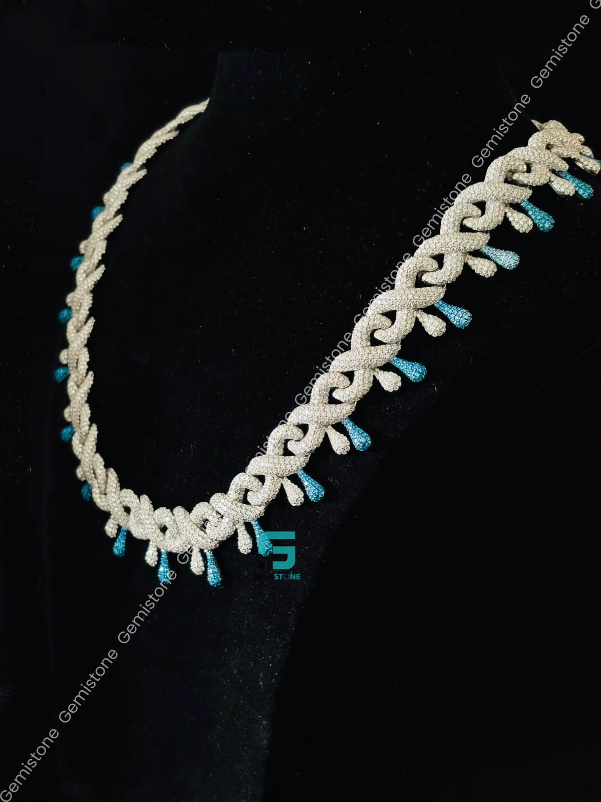 14MM Iced Out White & Sky Blue Diamond Moissanite Chain