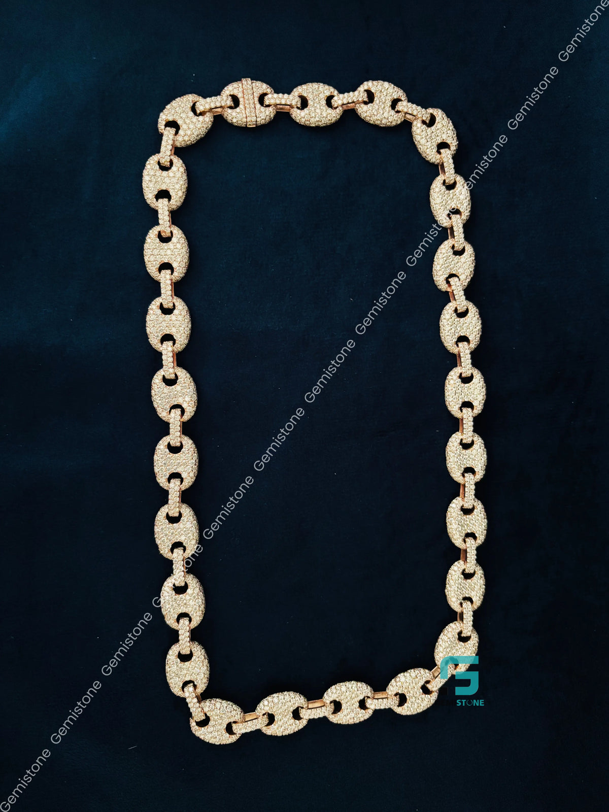 15MM Rose Gold Plated Puff Link Moissanite Hip Hop Chain