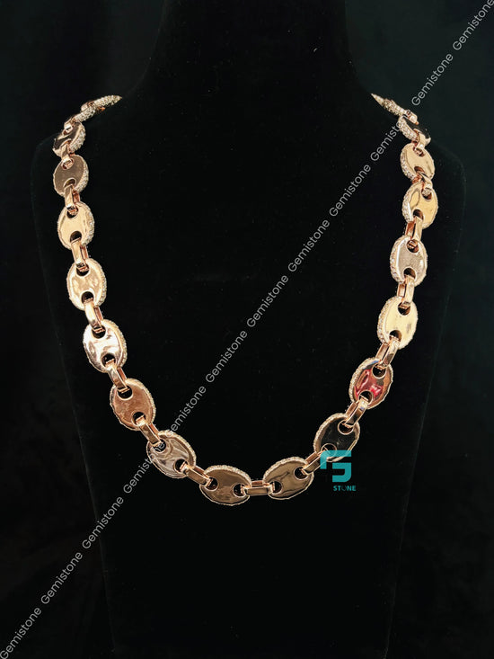 15MM Rose Gold Plated Puff Link Moissanite Hip Hop Chain