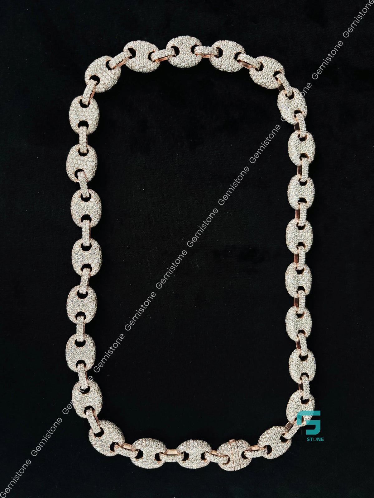15MM Rose Gold Plated Puff Link Moissanite Hip Hop Chain