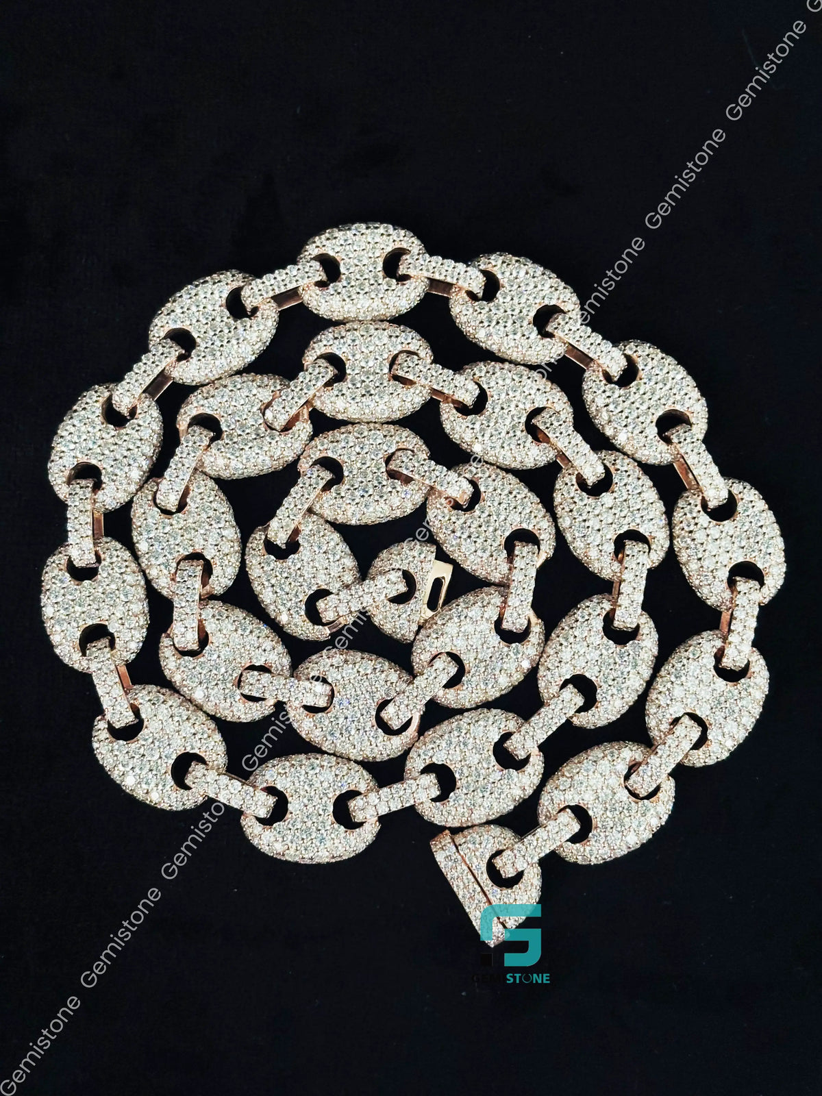 15MM Rose Gold Plated Puff Link Moissanite Hip Hop Chain