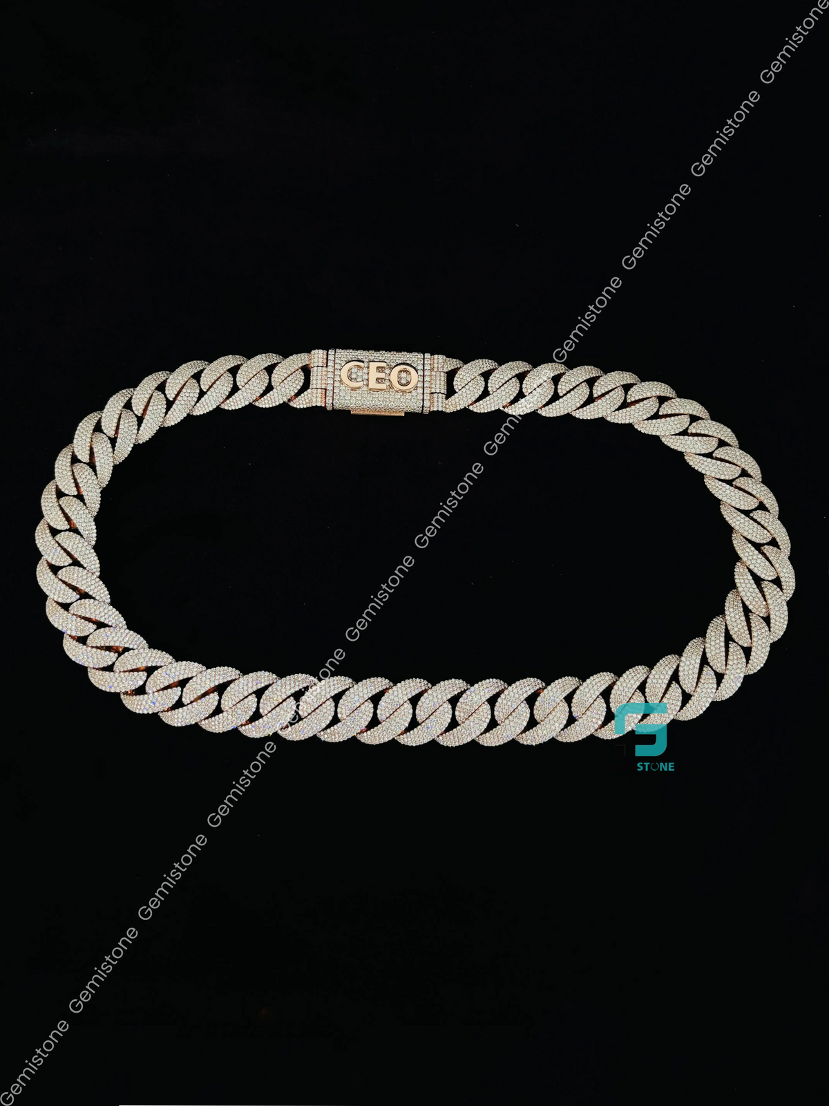 925 Silver 18MM Cuban Link Moissanite Custom Name Clasp Chain