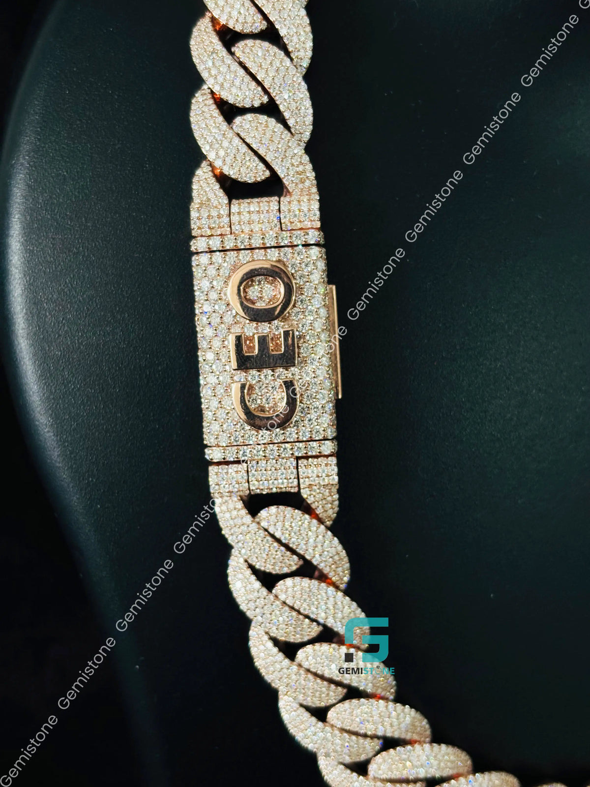 925 Silver 18MM Cuban Link Moissanite Custom Name Clasp Chain