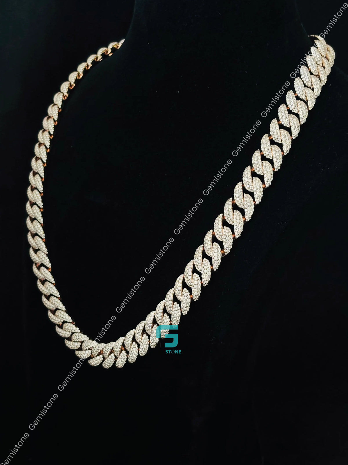 925 Silver 18MM Baguette and Round Diamond Cuban Link Chain