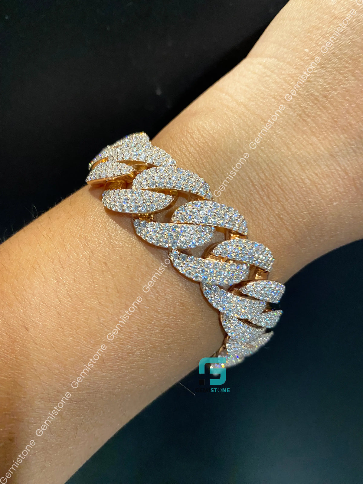 925 Silver 20MM Cuban Link Moissanite Bust Down Bracelet