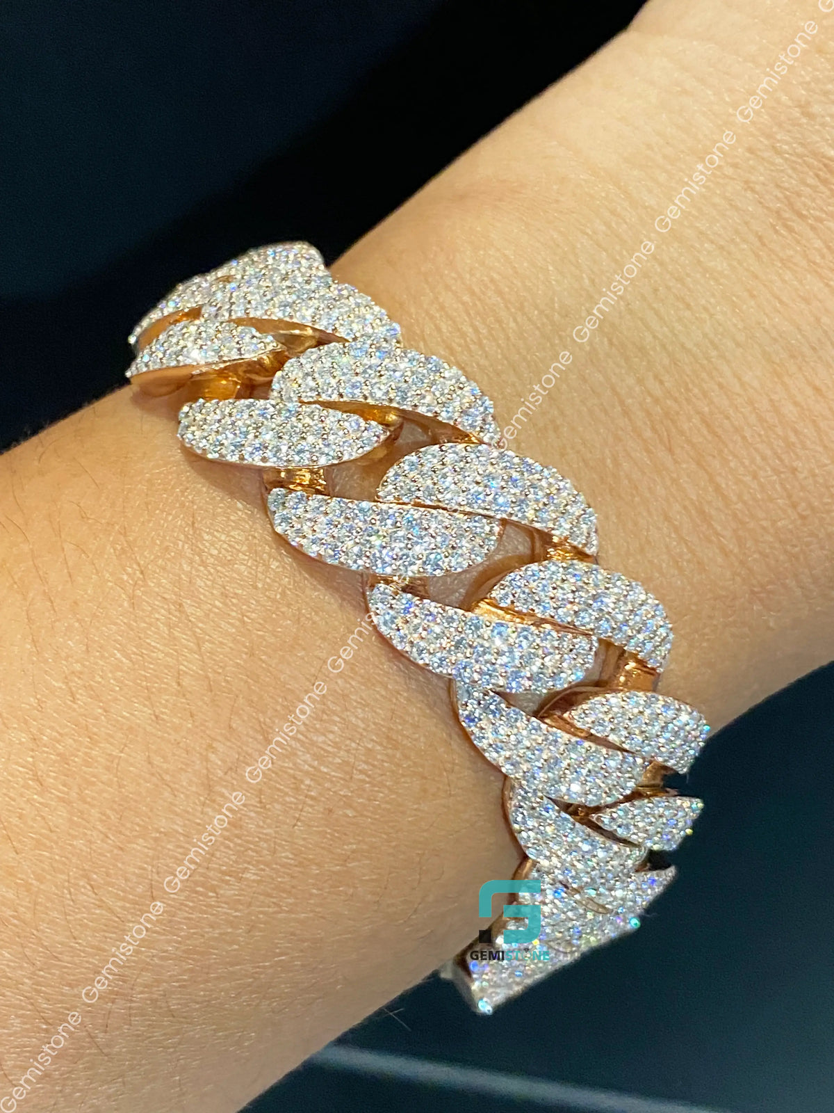 925 Silver 20MM Cuban Link Moissanite Bust Down Bracelet