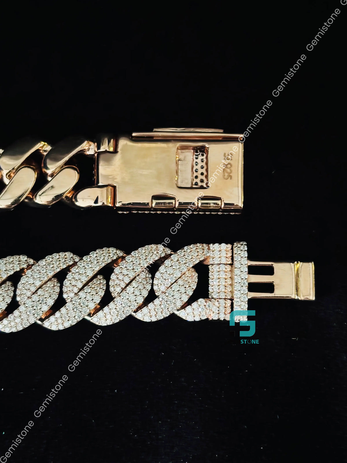 925 Silver 20MM Cuban Link Moissanite Bust Down Bracelet