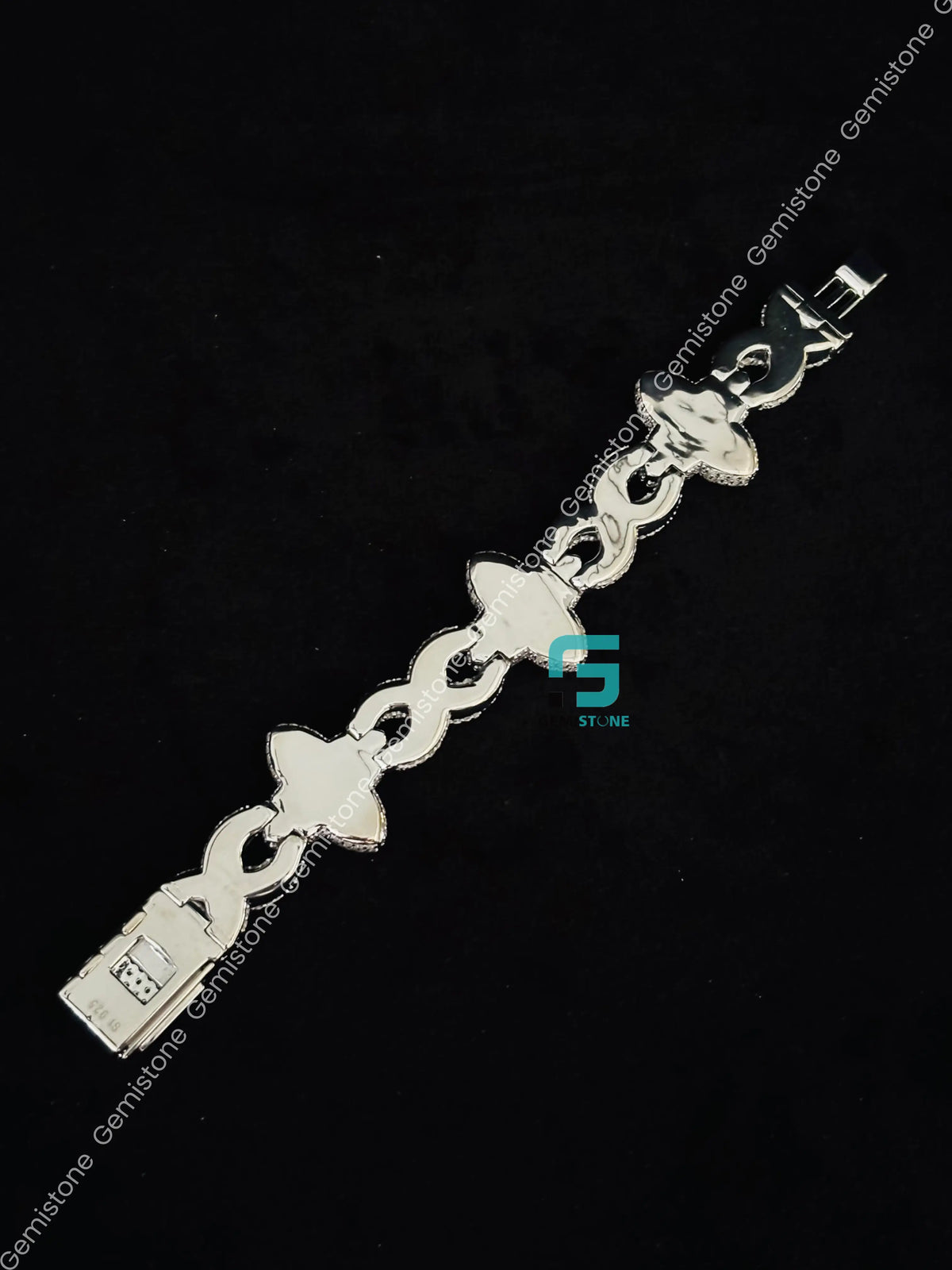 925 Silver 20MM White Marquise Iced Out Moissanite Clover Bracelet