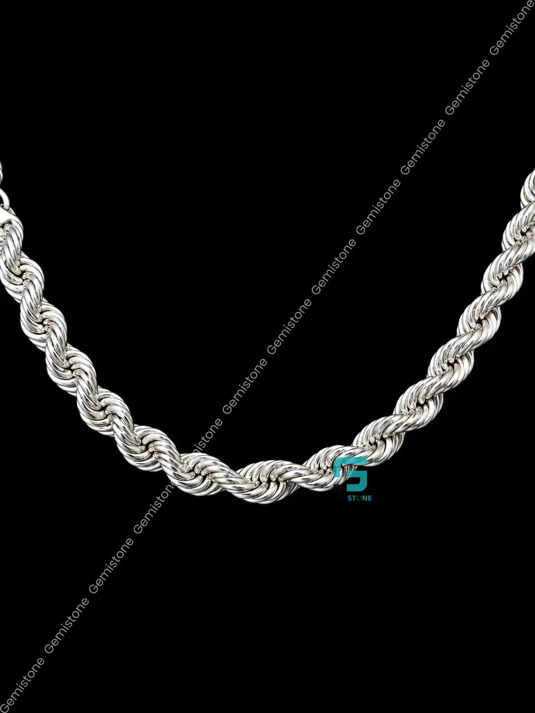 925 Sterling Silver 5MM Rope Plain Chain For Men