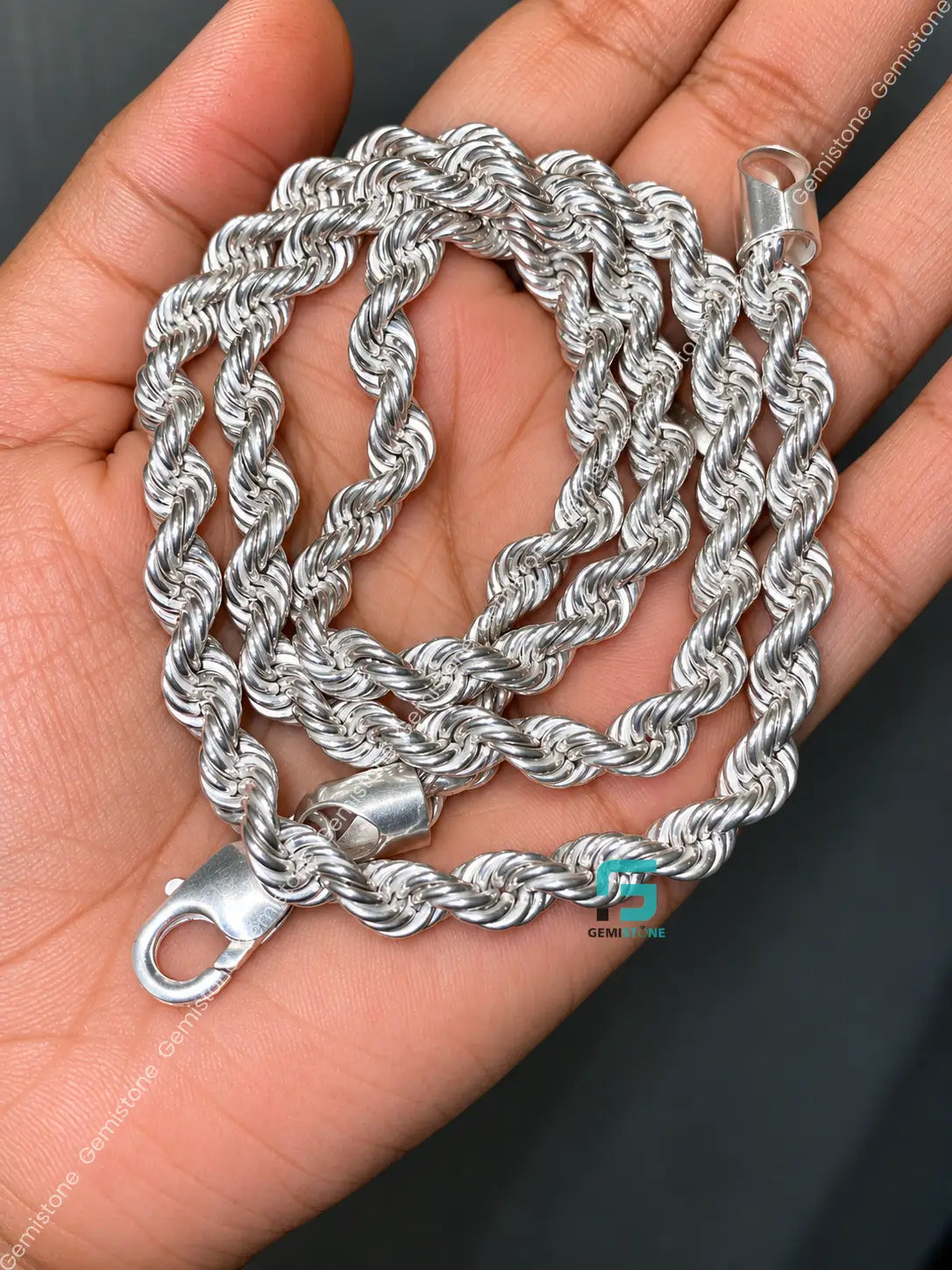 925 Sterling Silver 5MM Rope Plain Chain For Men