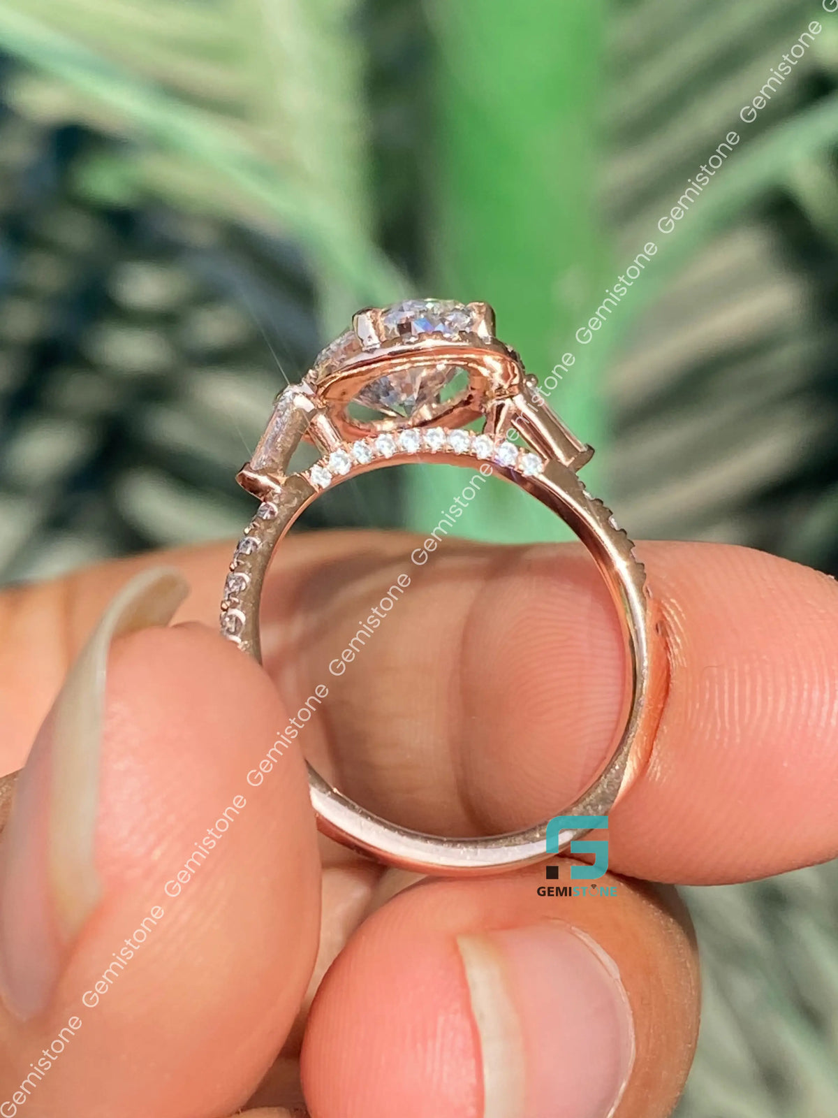 Oval and Tapper Baguette Halo Moissanite Annivasary Ring