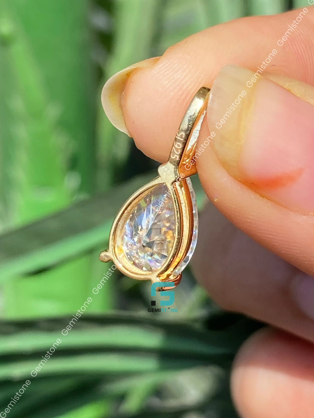 3CT Pear Cut Prong Set Moissanite Charm Pendant For Women