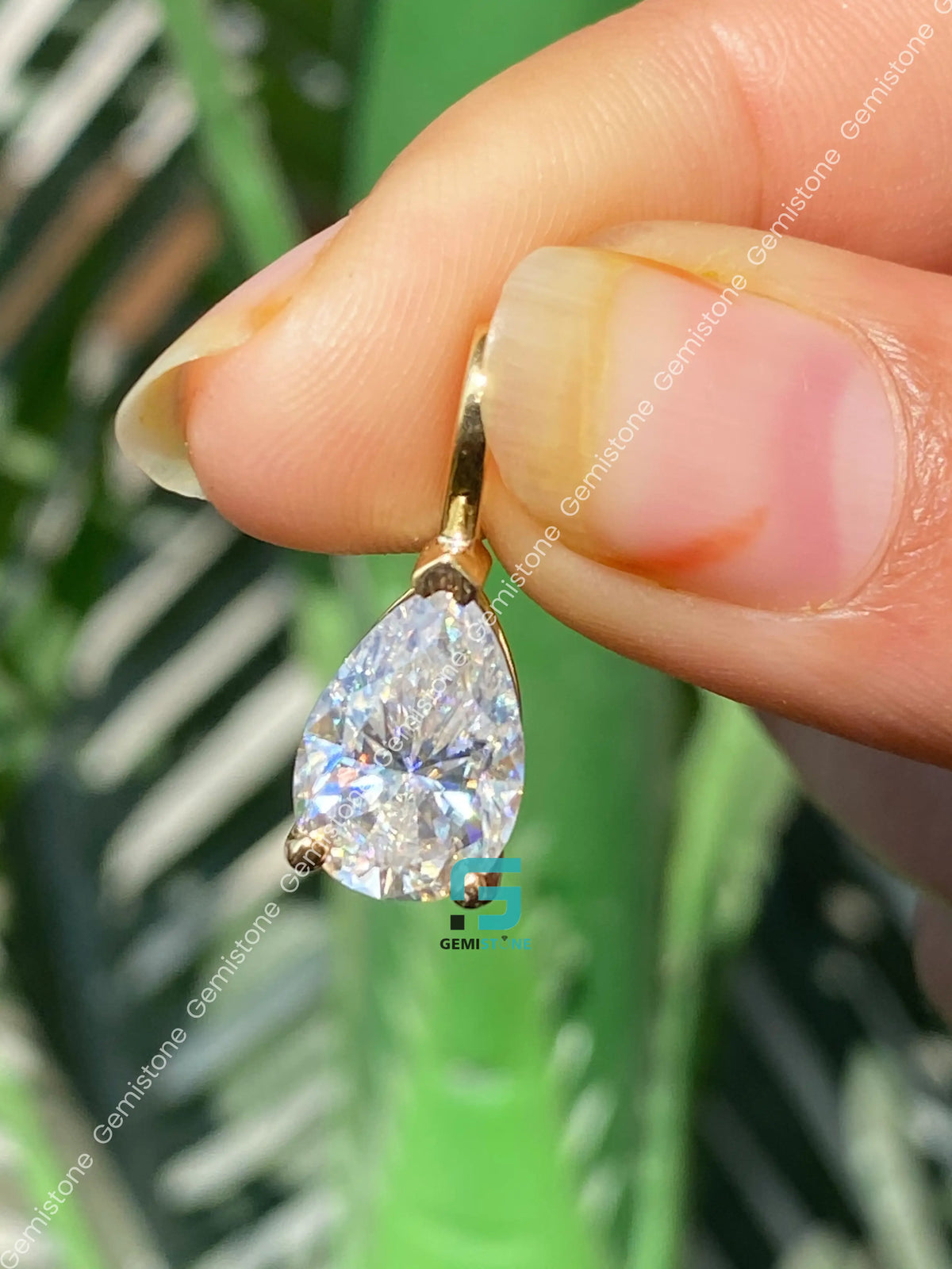 3CT Pear Cut Prong Set Moissanite Charm Pendant For Women