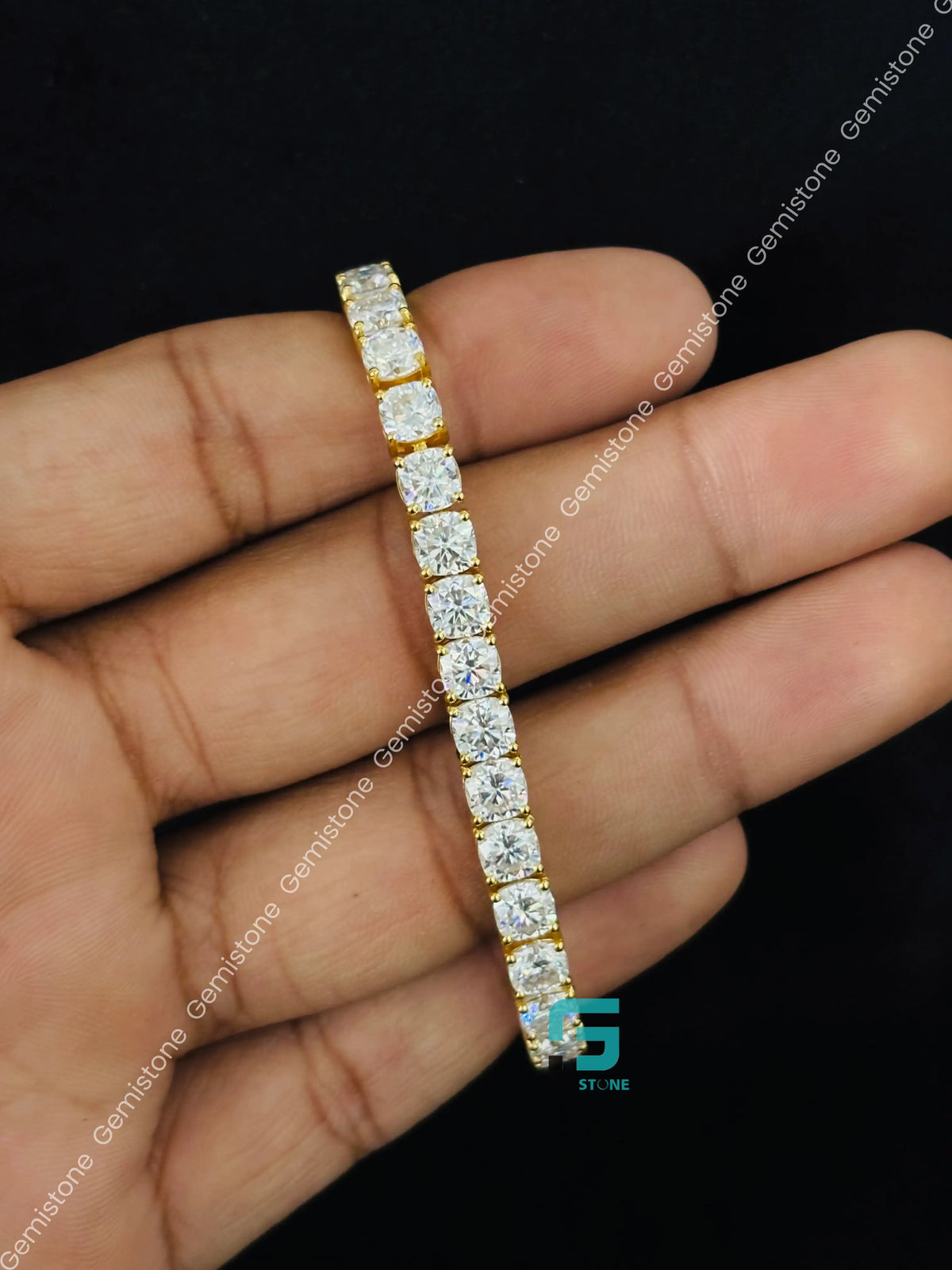 5MM Cushion Cut Moissanite Tennis Bracelet in 925 Silver