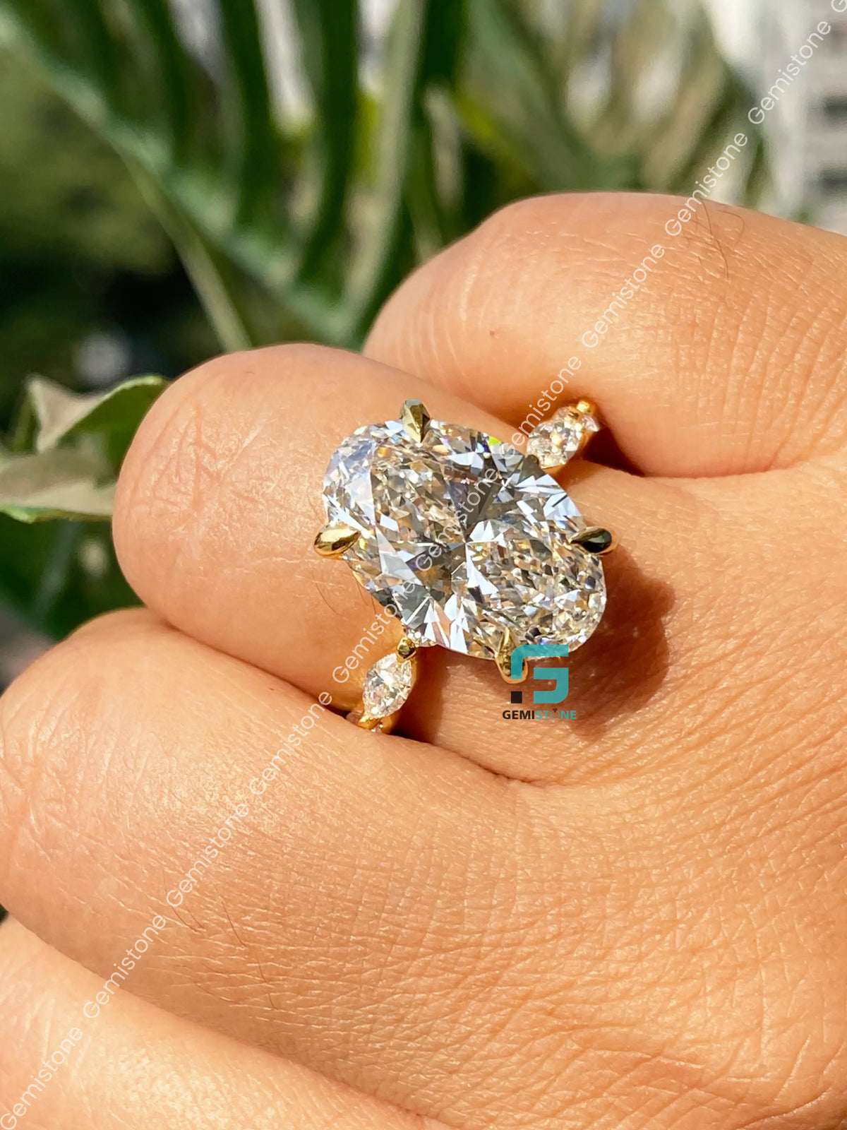 Oval Moissanite East West Marquise Bubble Pave Band Moissanite Ring